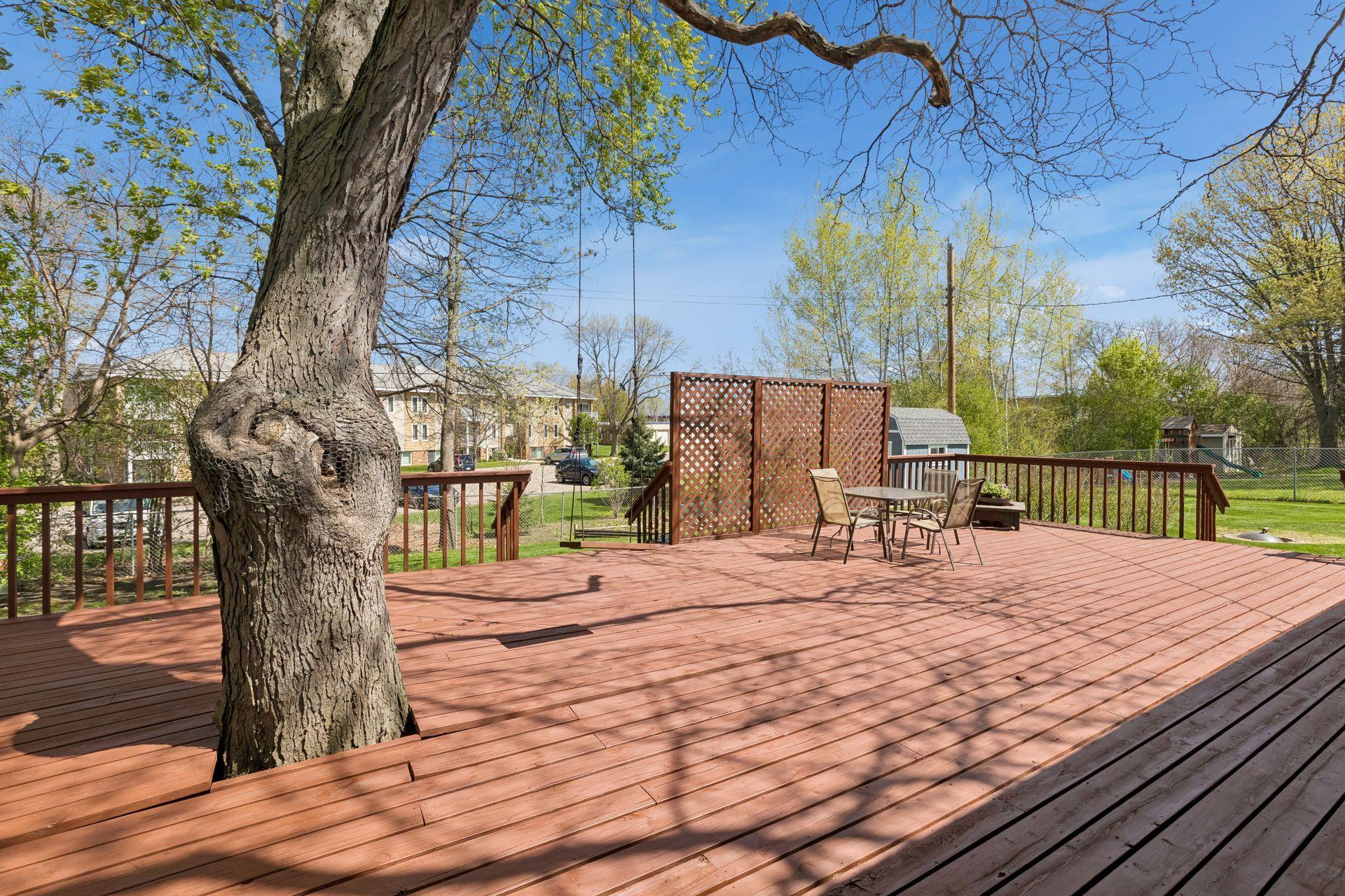 Newly stained oversized deck