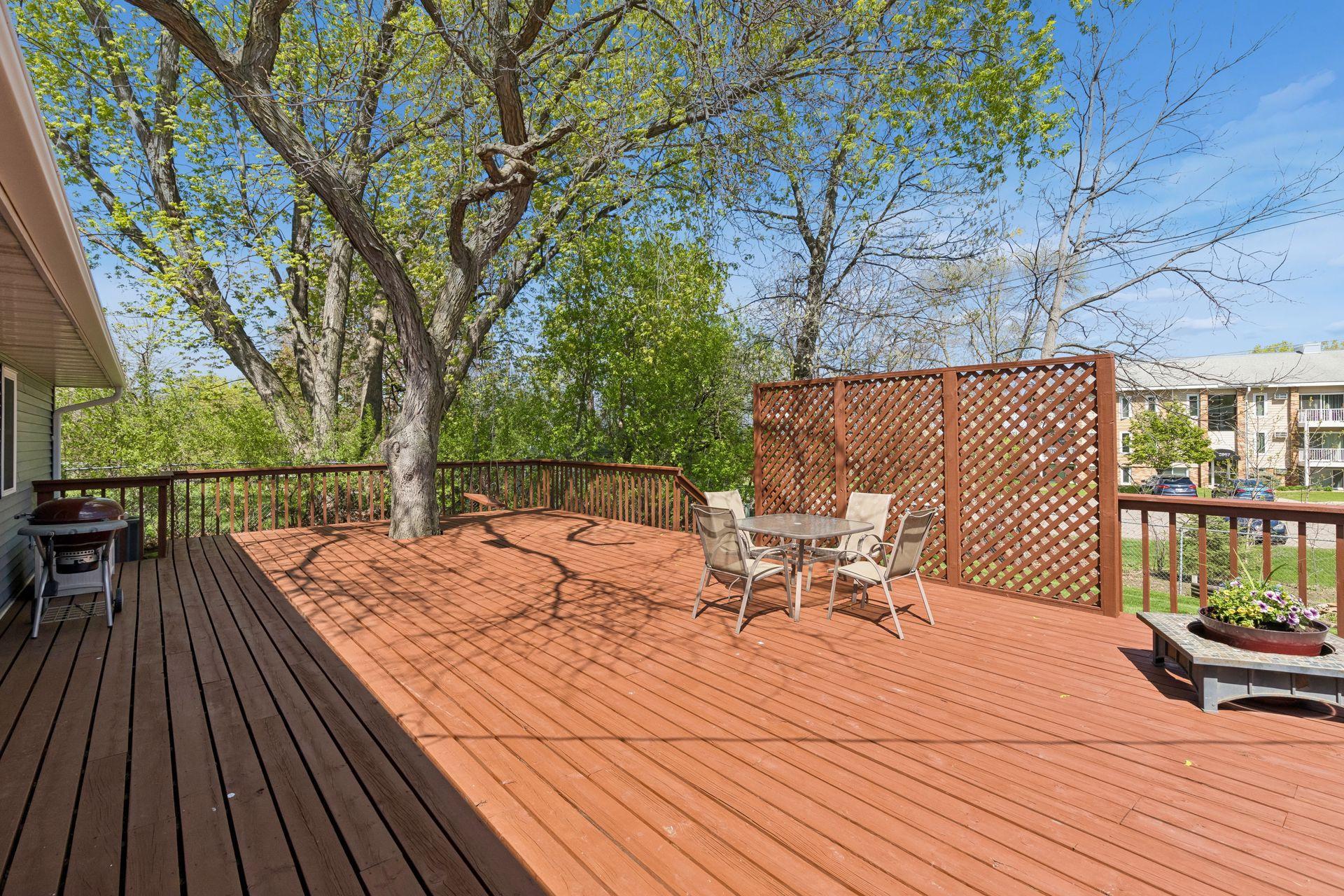 Newly stained oversized deck