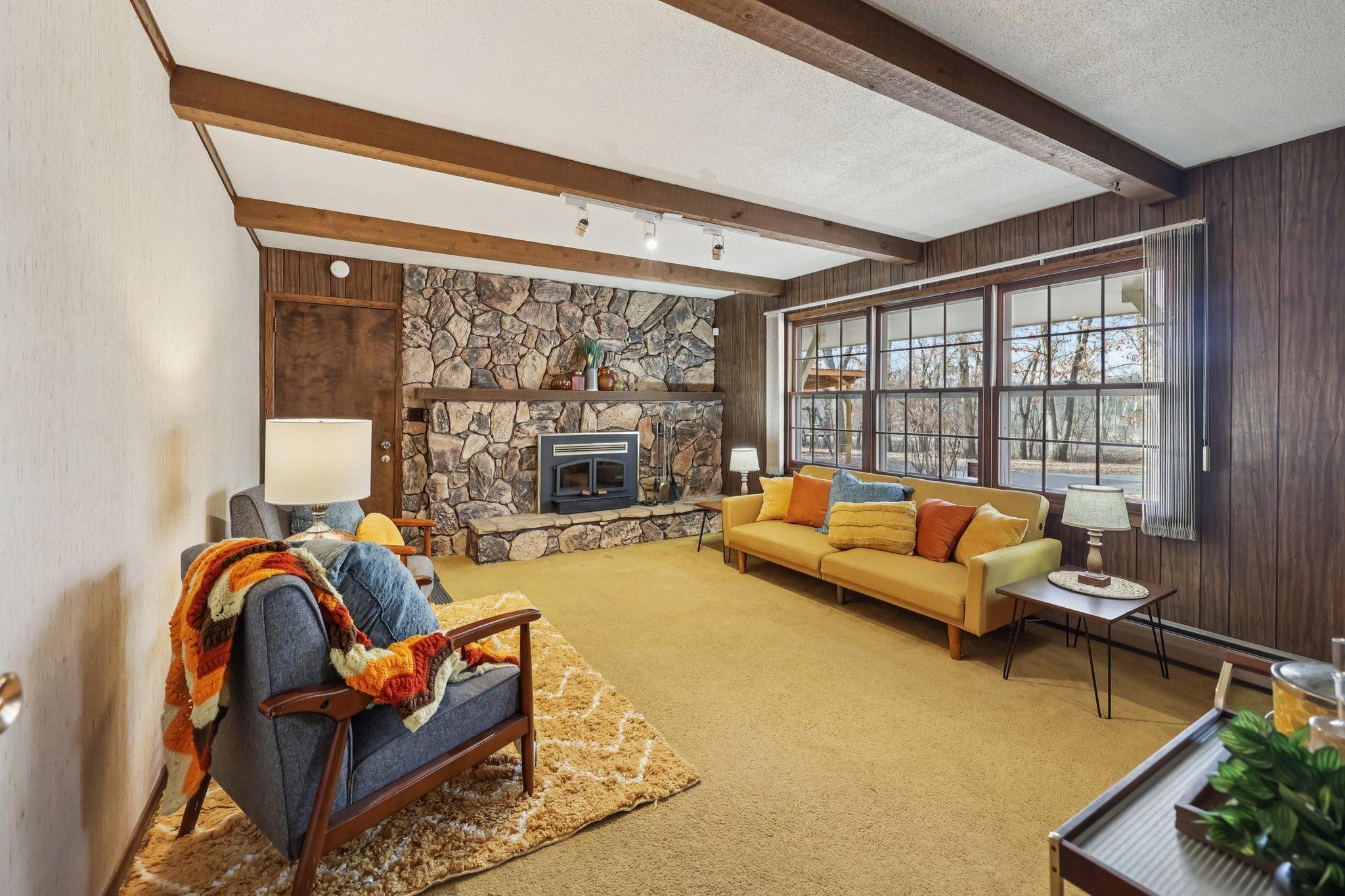 Sit back and relax by the fireplace.