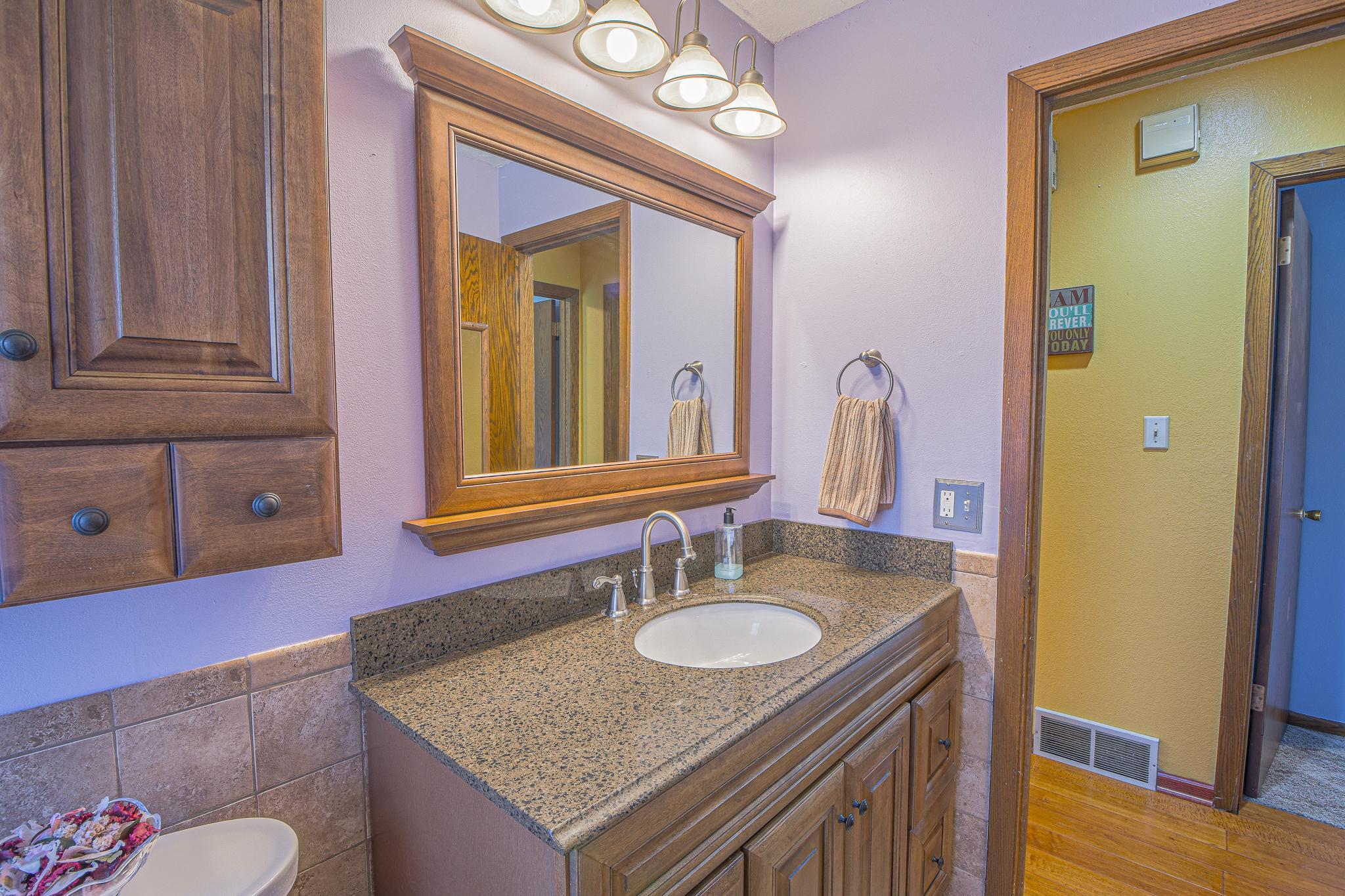 Large vanity for easy morning routines.