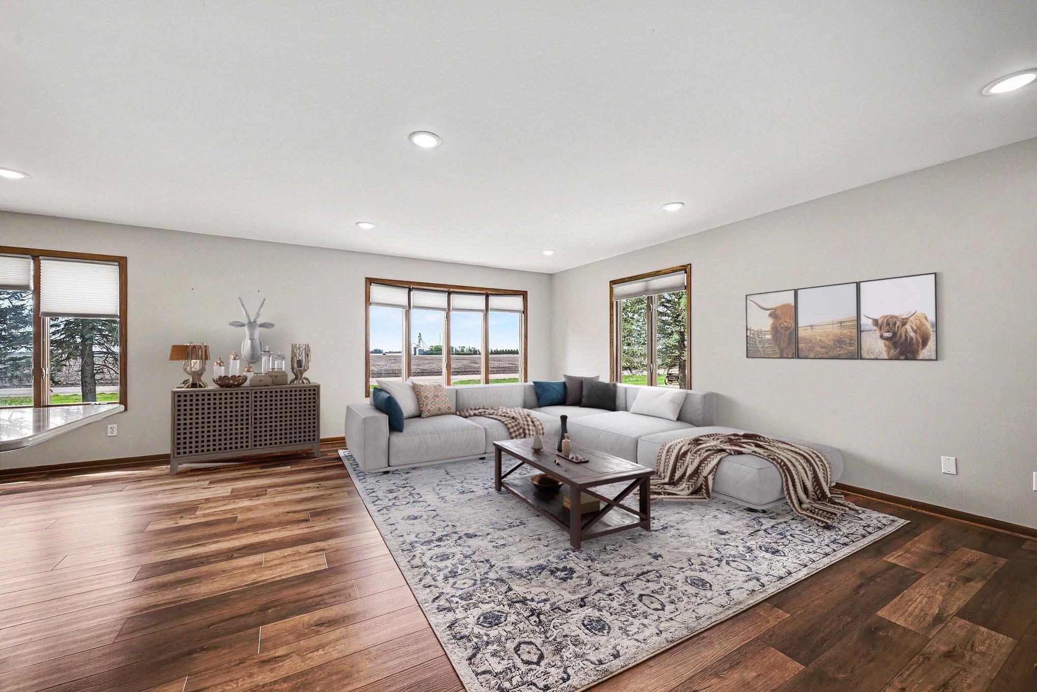 Living room with picture window (Virtually staged )