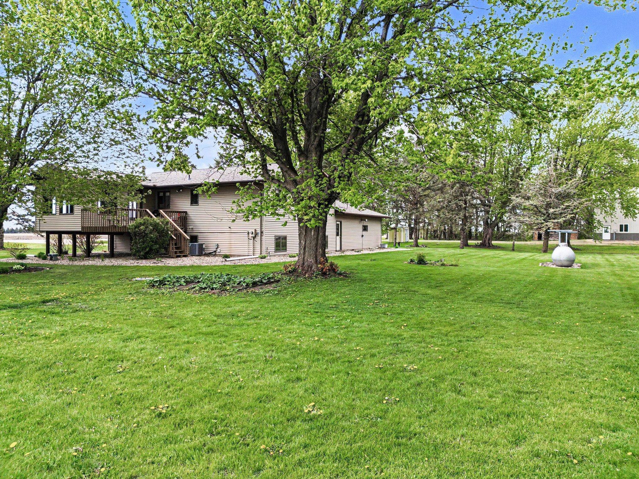 Spacious backyard with mature trees and open green space