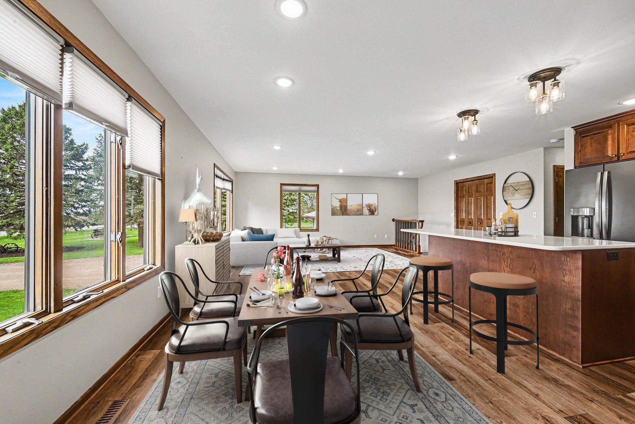 Open dining and living space (Virtually staged)