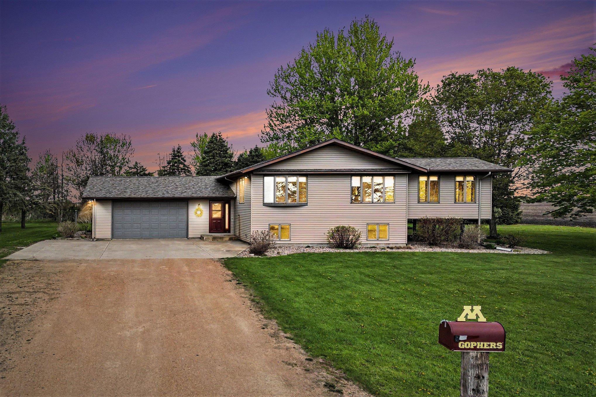 Twilight exterior with warm interior lighting