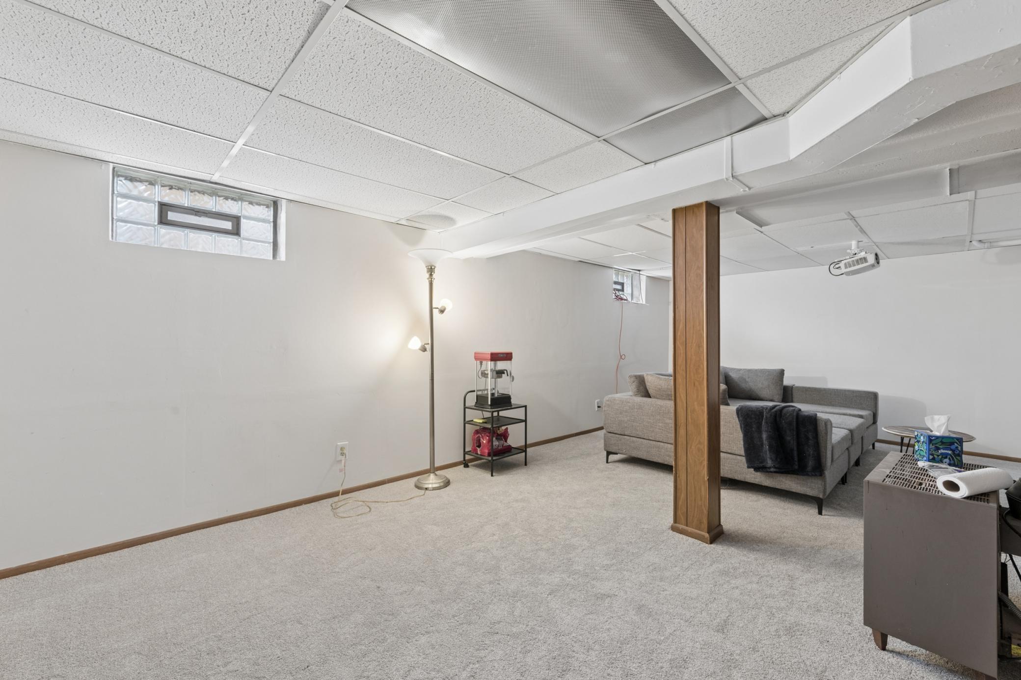 Finished lower-level family room offering additional living space—perfect for relaxing or entertaining.