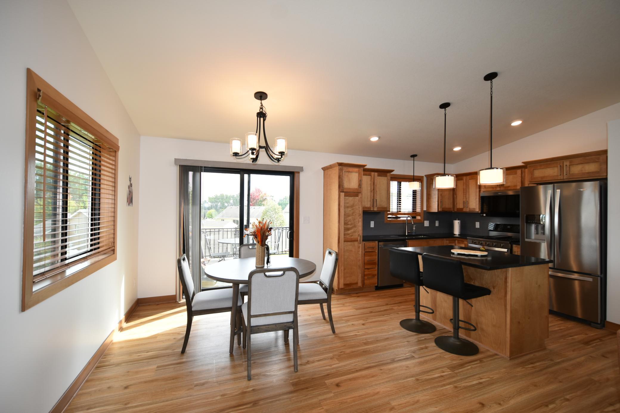 Patio door leads to composite deck