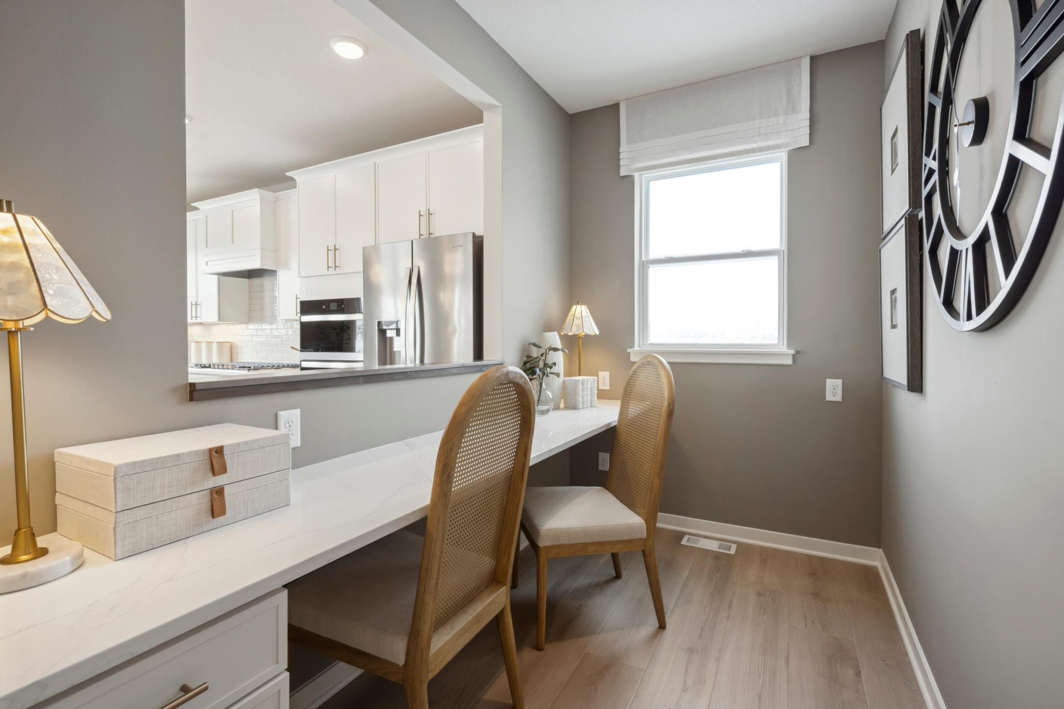 This versatile mini office serves as a central hub for the household, perfectly suited for managing bills, organizing schedules, and homework.