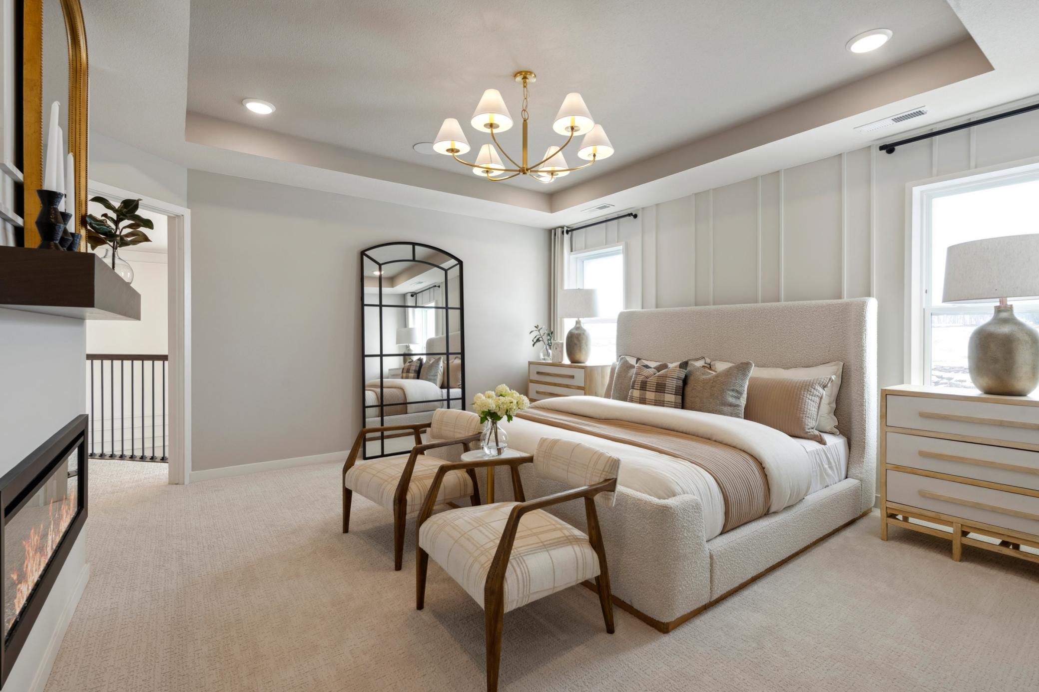 Generous wall space allows for a variety of furniture arrangements, while subtle design details give the room an elevated, tranquil feel that’s both functional and inviting.