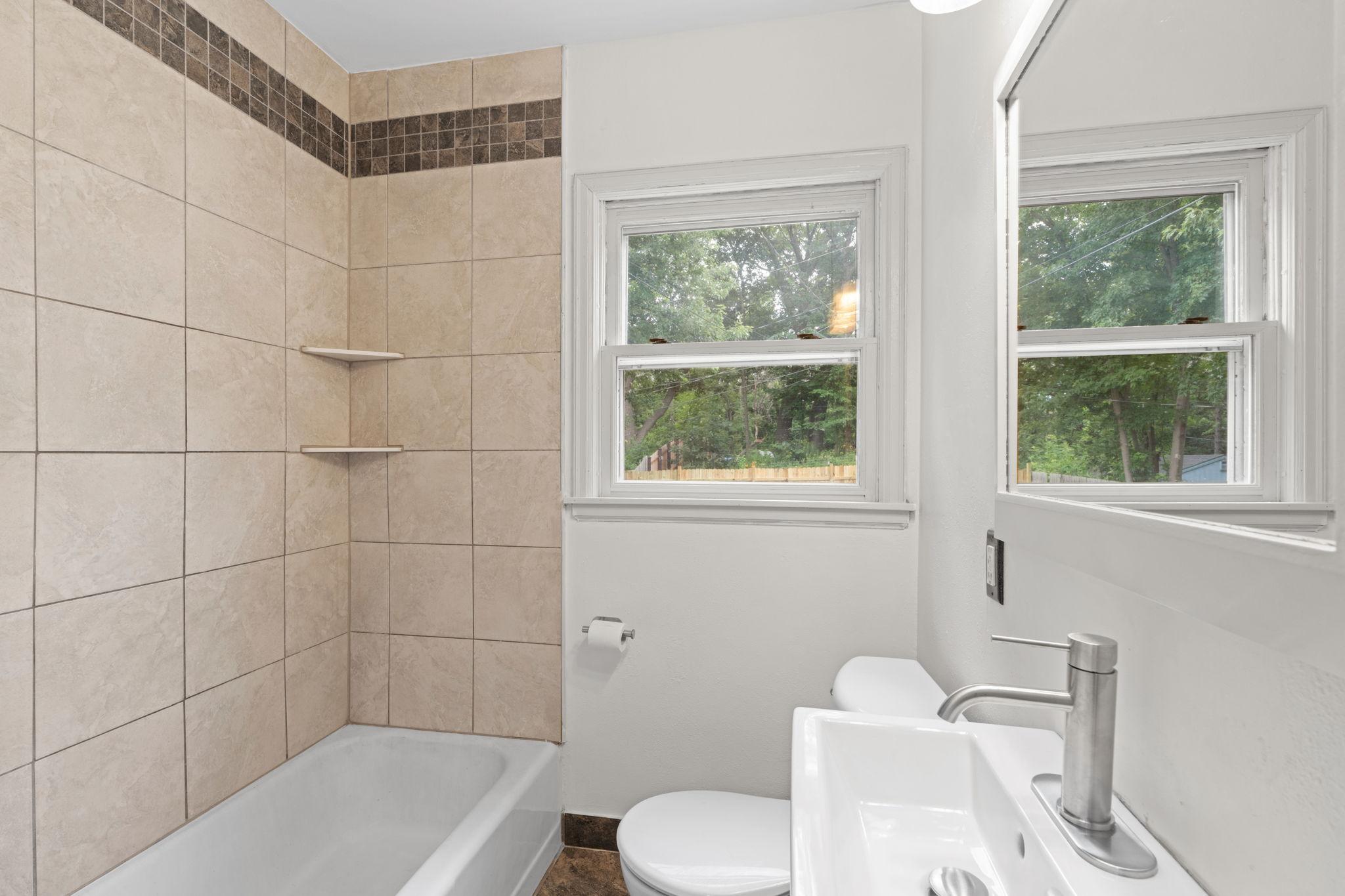 The fresh, clean bathroom.