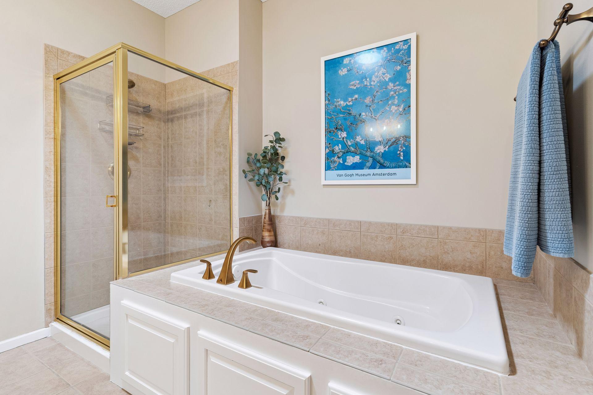 Relax in the jetted bathtub and enjoy the convenience of a separate tiled shower.