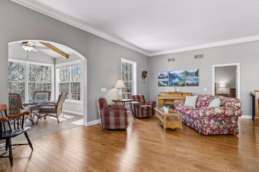 The home enjoys large windows that offer private, wooded views.