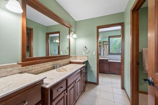 Jack and jill bathroom, vanity, ceramic flooring