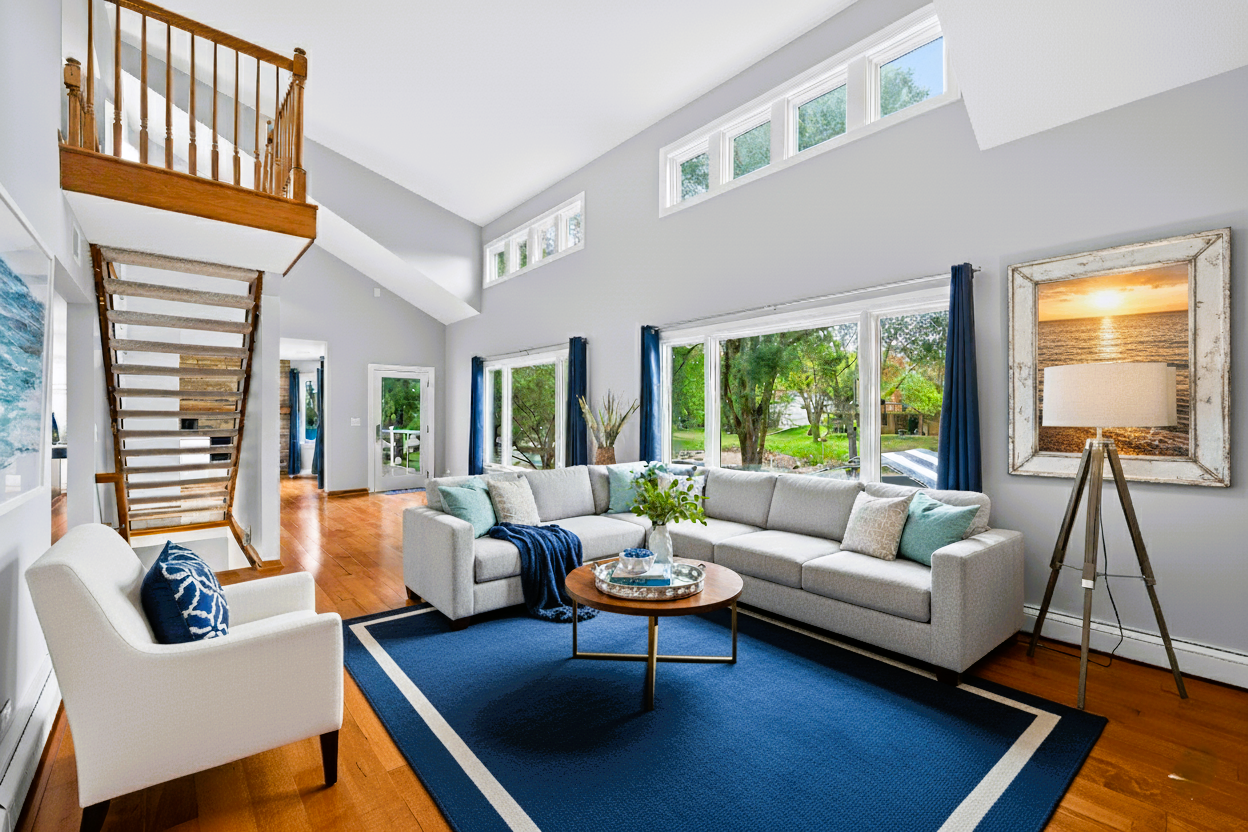 Main Level with vaulted ceilings and New Hardwood Floors *Digitally Staged*