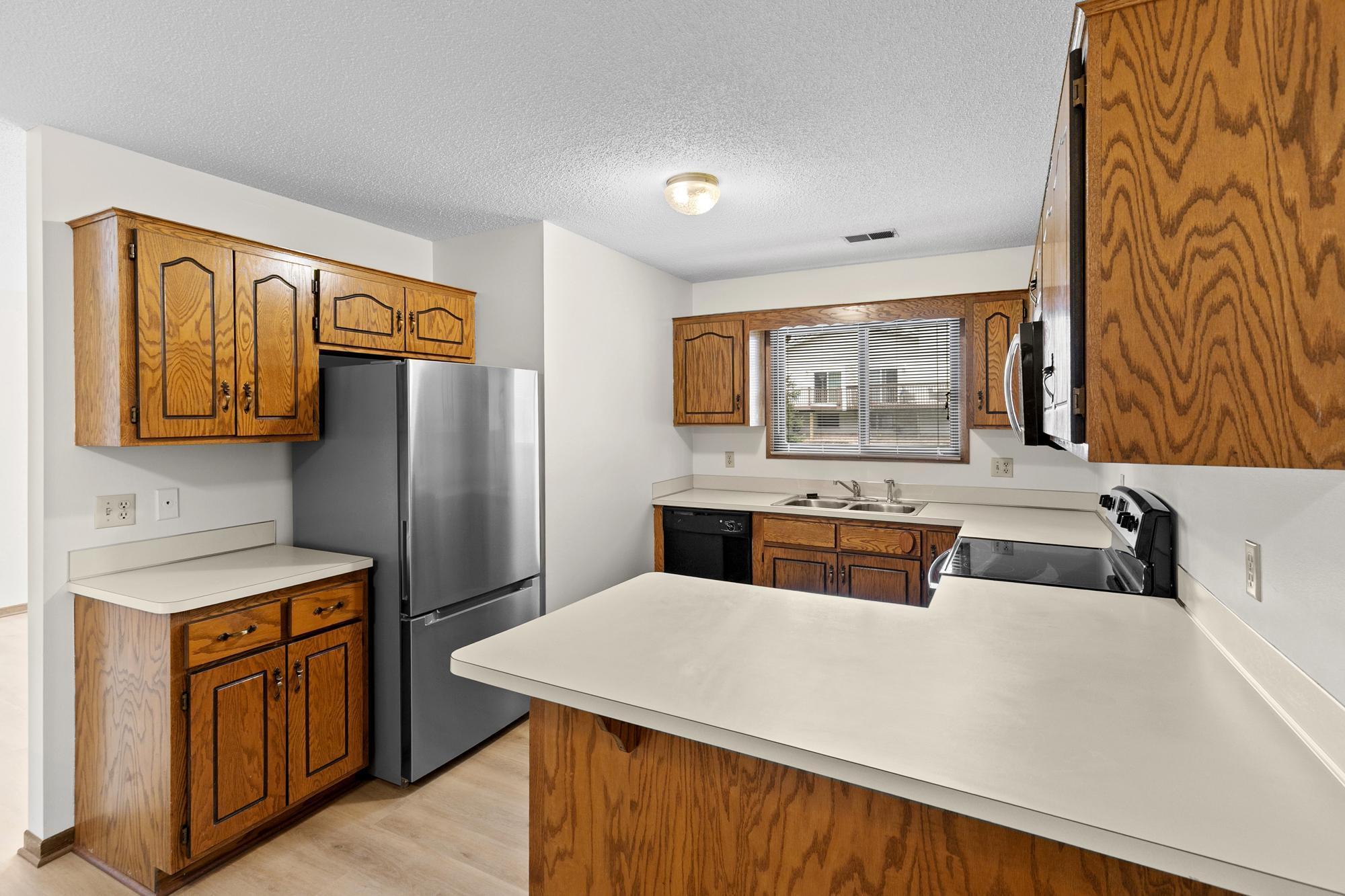 There's an abundance of cabinet and counter space.