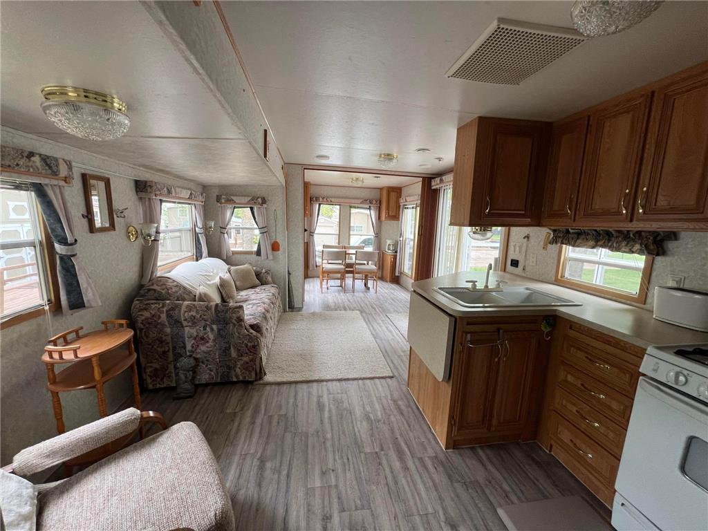 The park model features new flooring throughout.