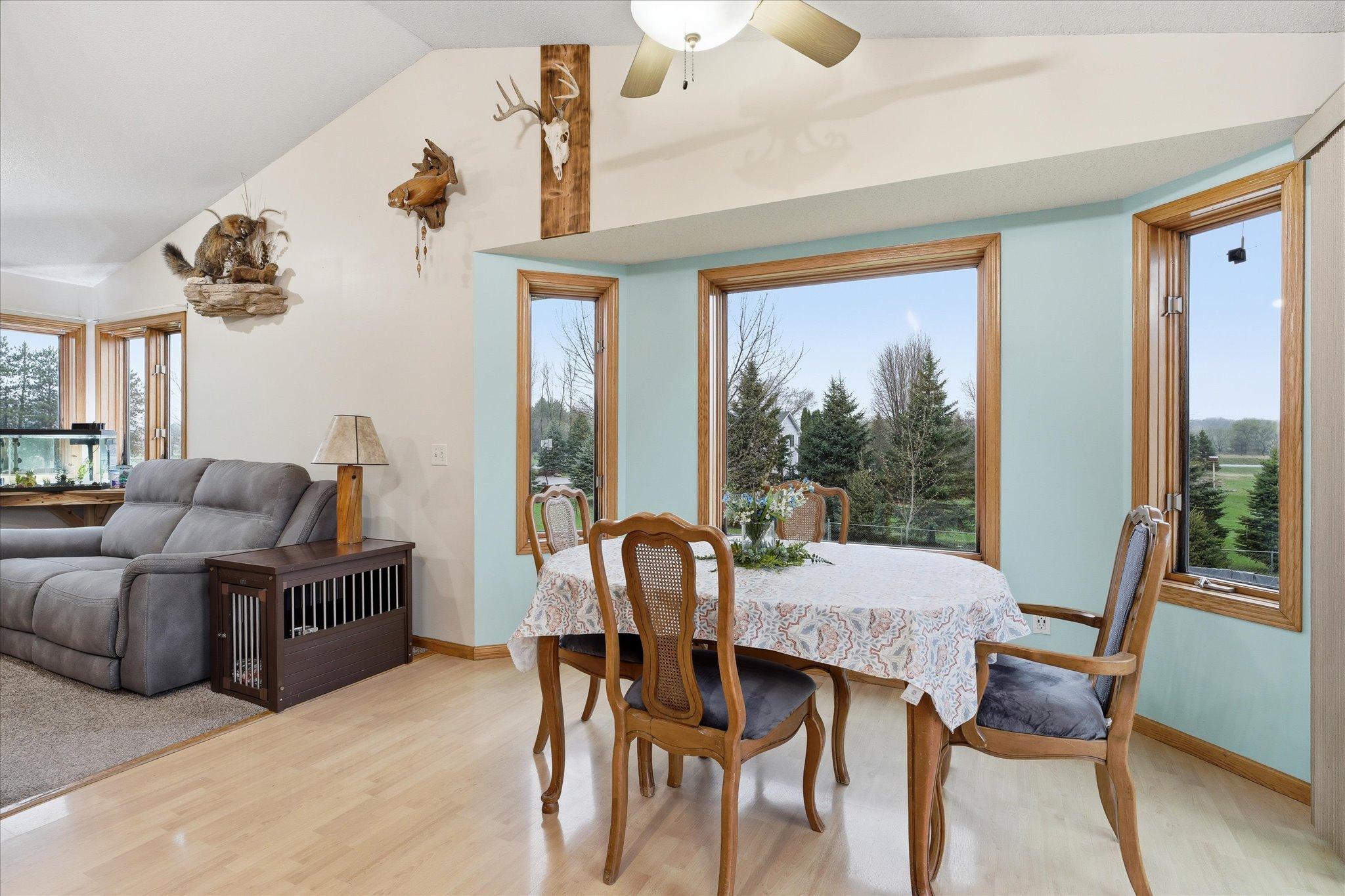 Main living space with vaulted ceilings and an open feel