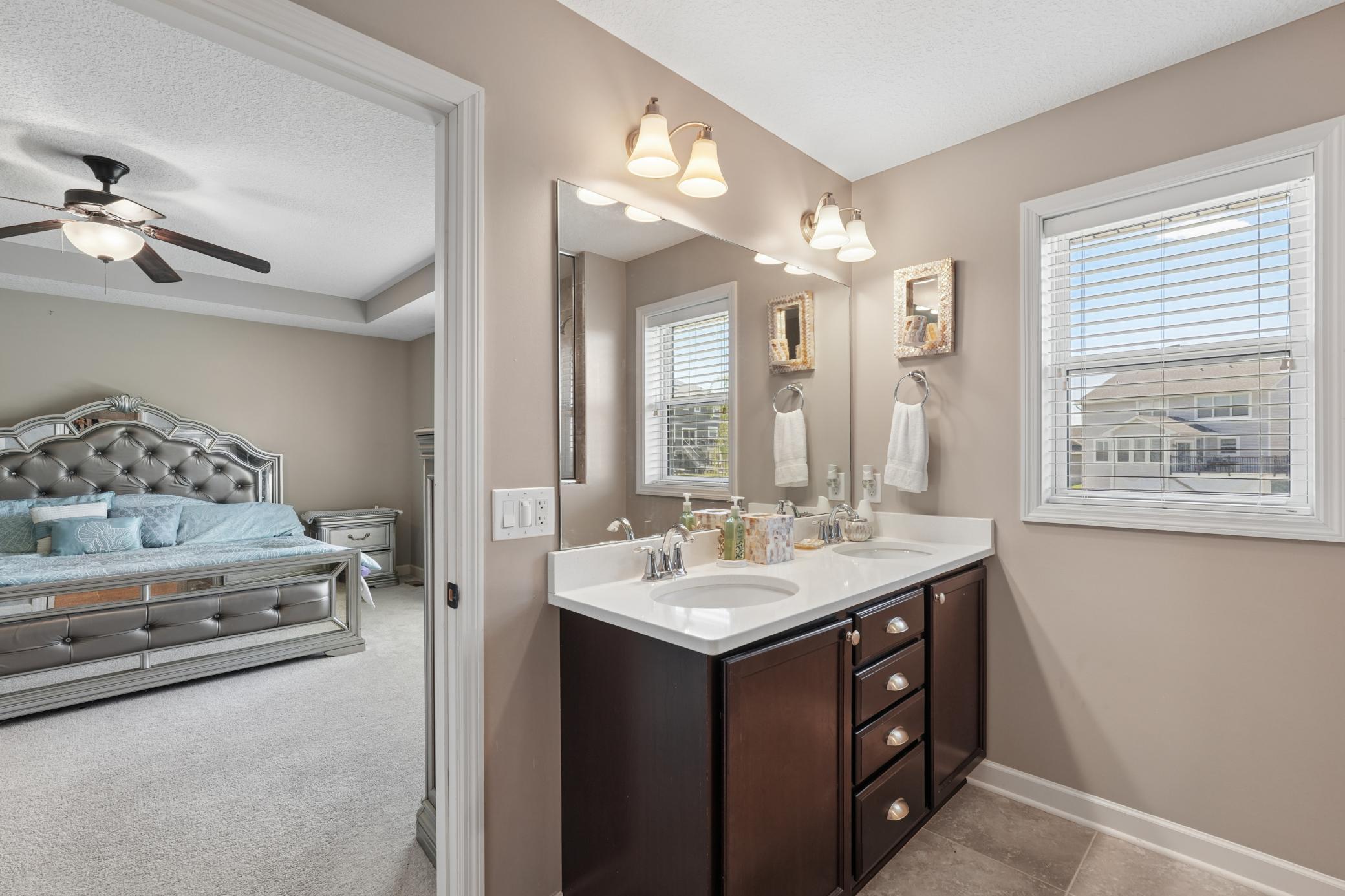 Dual vanities in primary bathroom