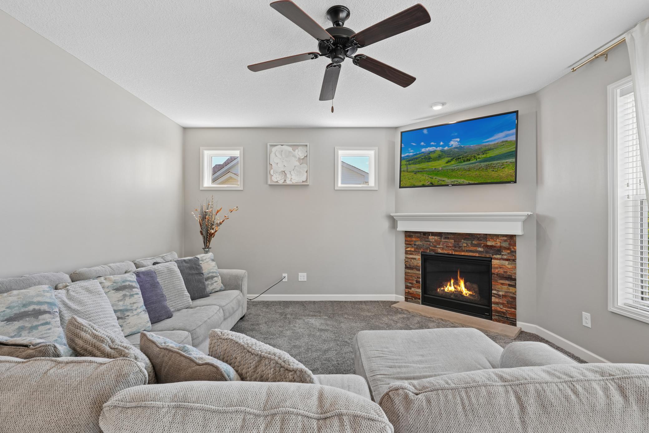 Beautiful gas burning fireplace