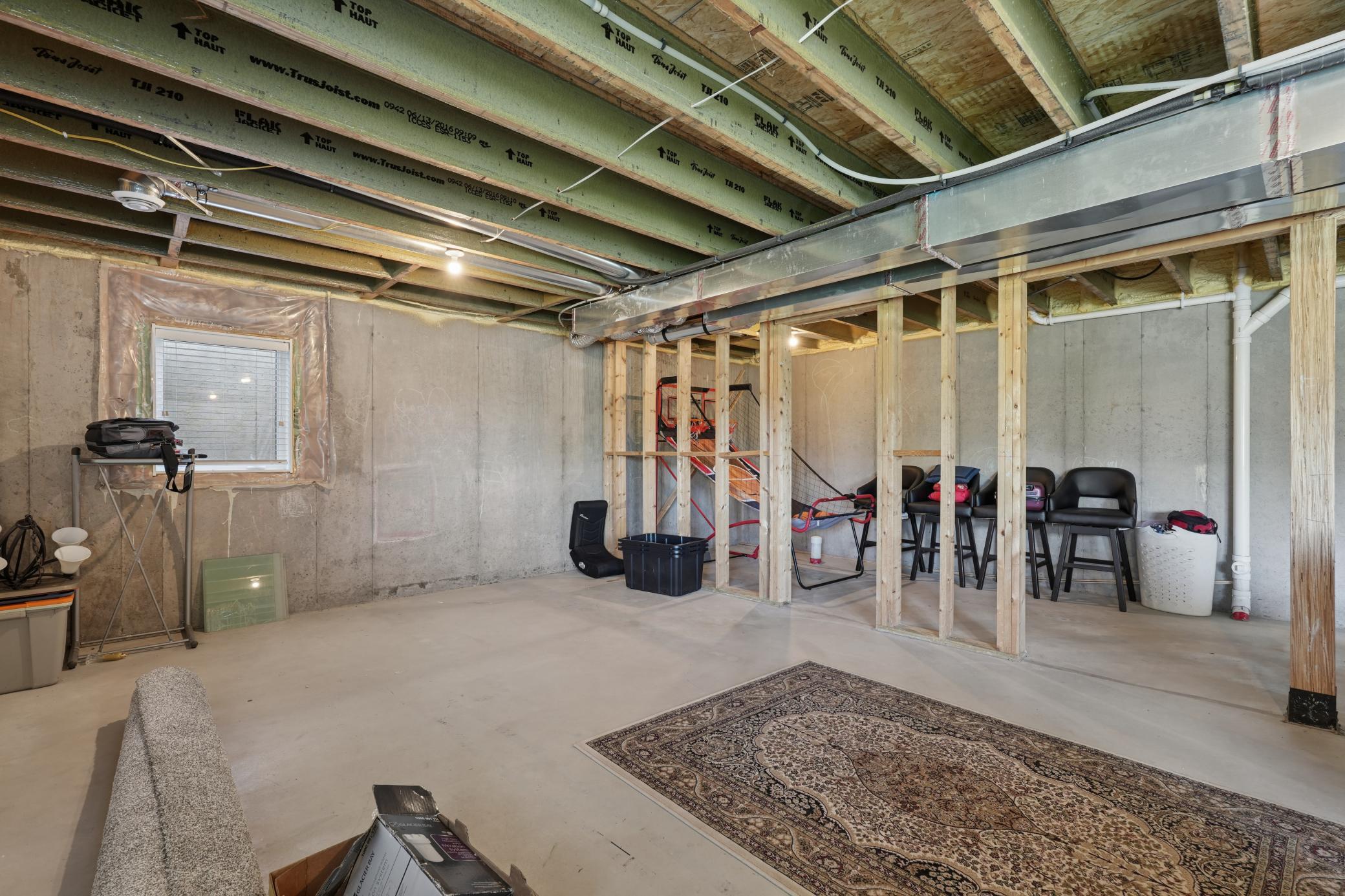 Lower level with bathroom rough-in