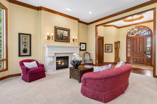 The Great Room features a two-sided fireplace