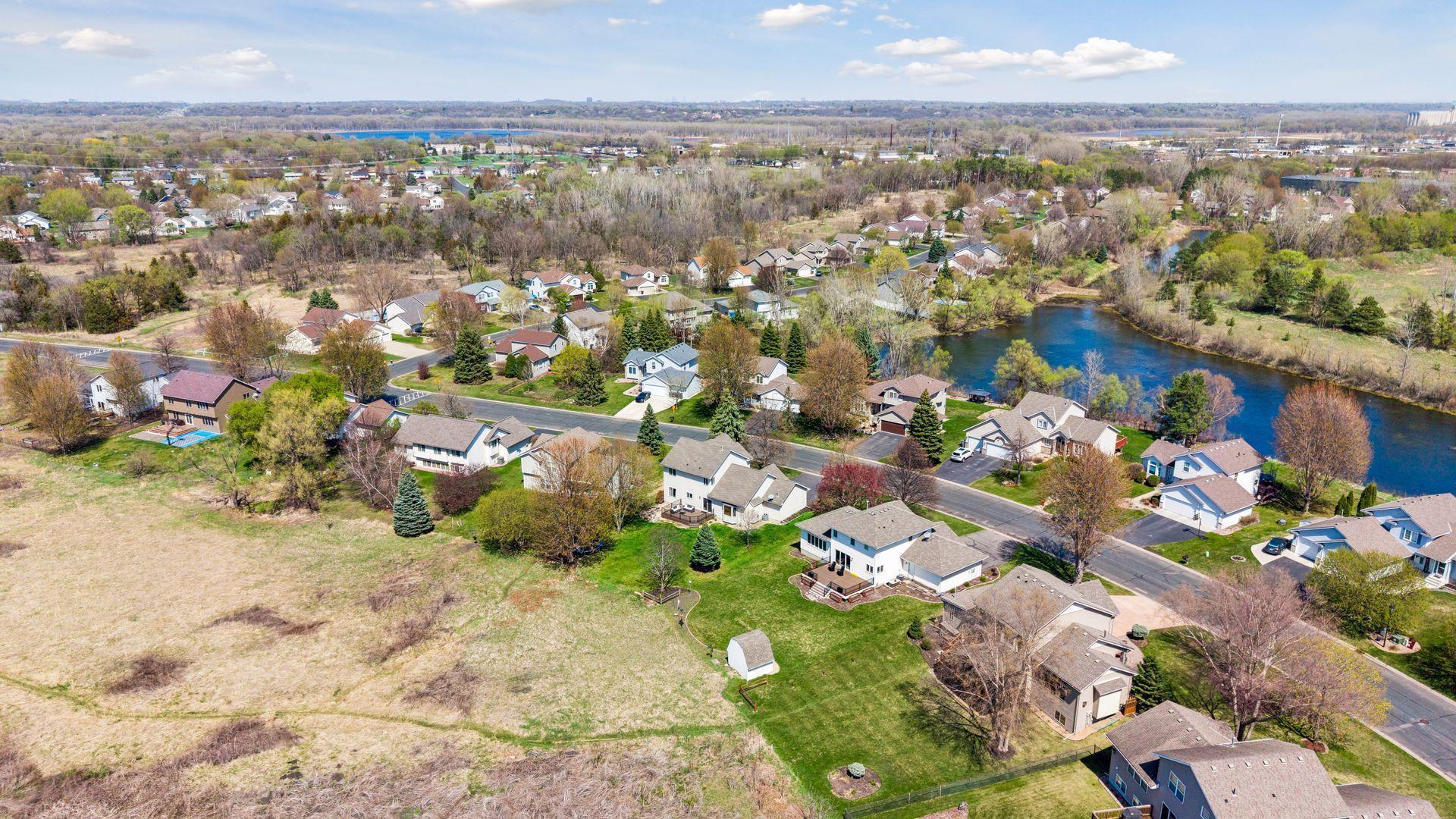 This aerial view shows more of the nature preserve and surrounding homes in the neighborhood.