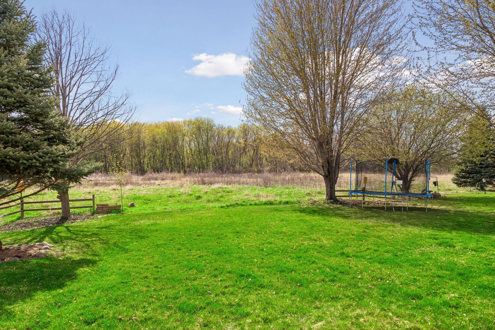 The backyard not only has a nature preserve as a backdrop, but it is also nice and flat, providing a great area for yard games and a spot for a trampoline.