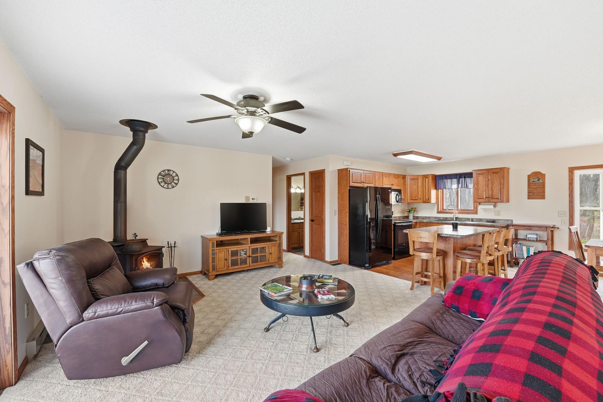 Living Room with Wood Burning Fireplace