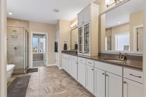 Heated bathroom floors. Oh so nice! Double sinks.
