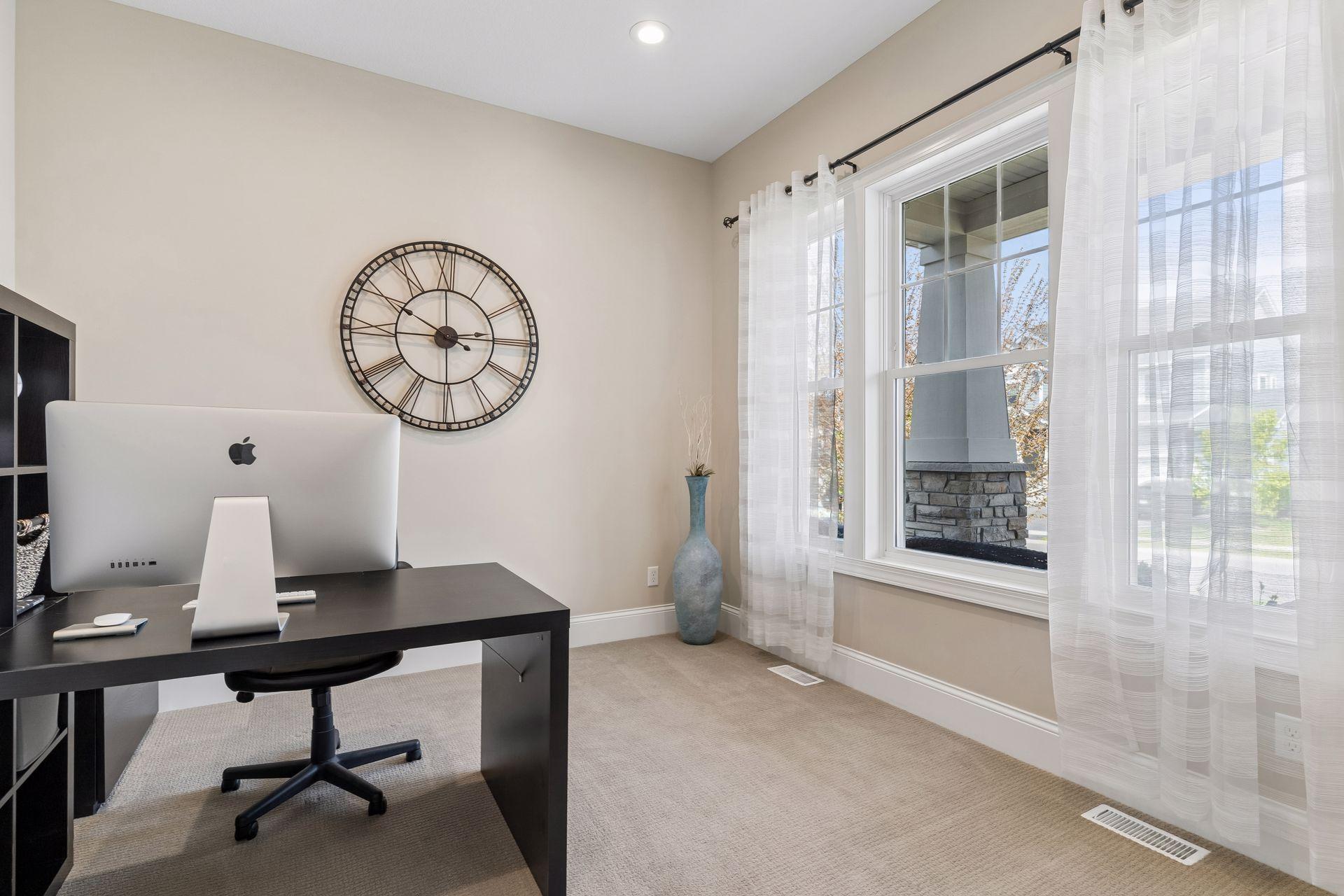 The office is just off the front door.