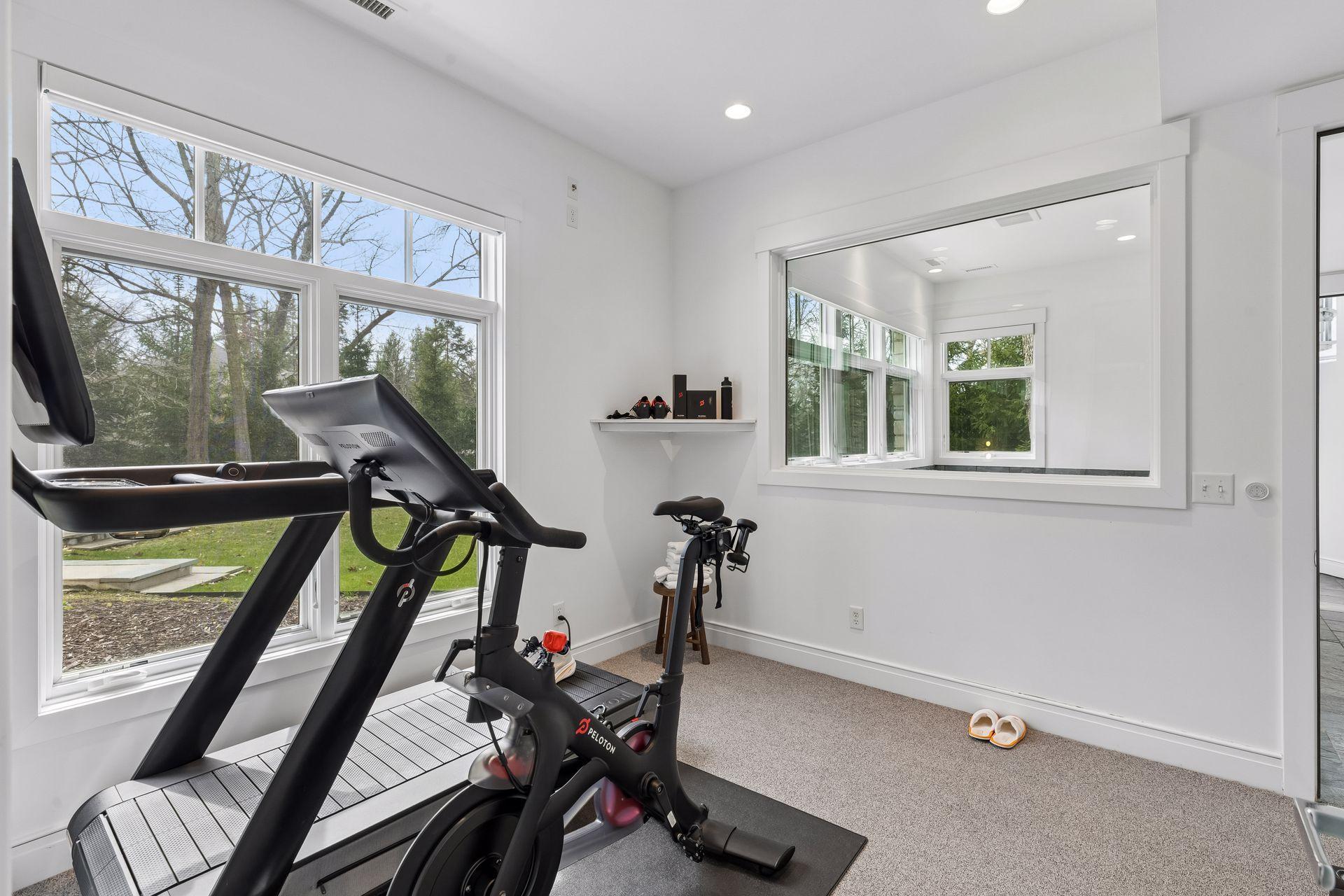 Mirrored wall and access to the hot tub room