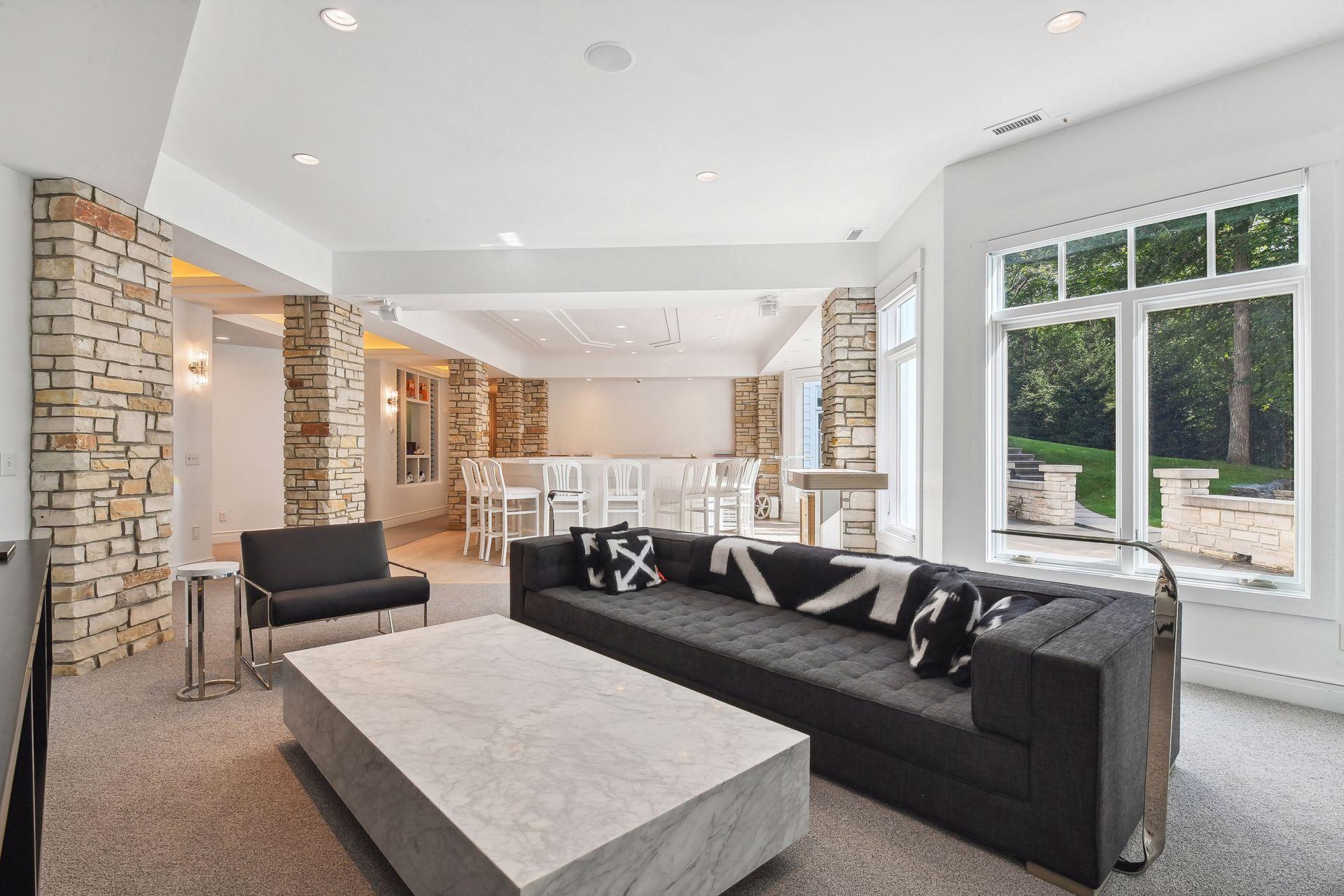 Spacious lower-level living room designed for relaxing and entertaining