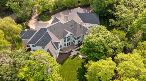 Birdâs-eye view showcasing the expansive backyard setting