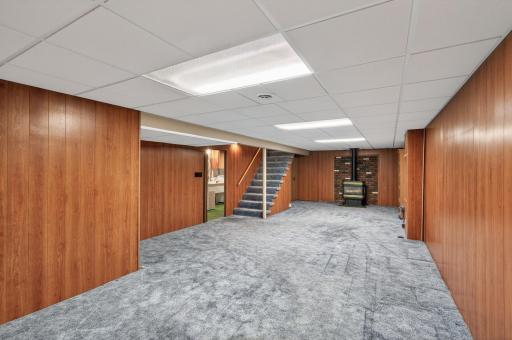 Finished basement features gas fireplace and lots of open space