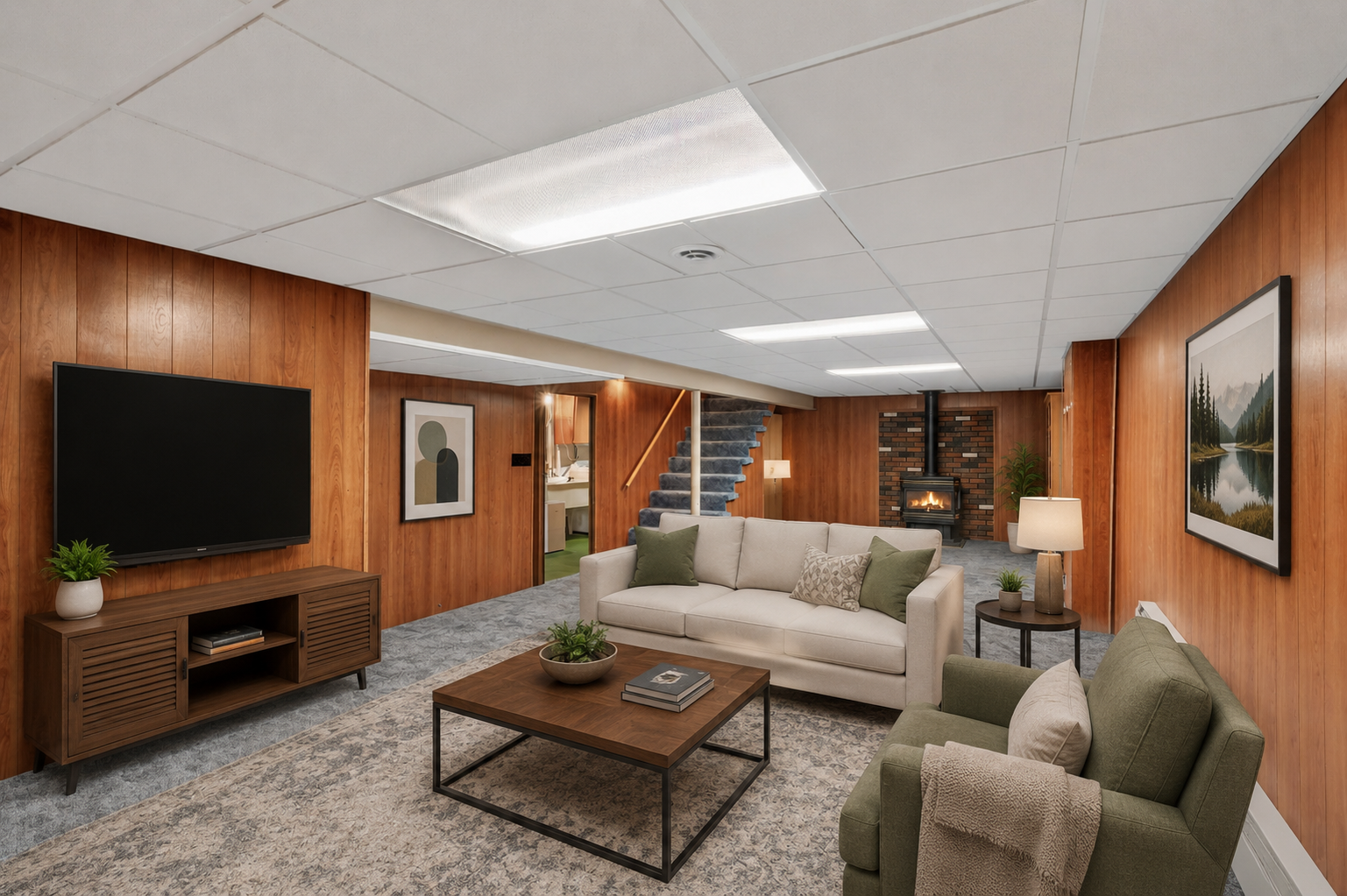 Virtually staged recreation room