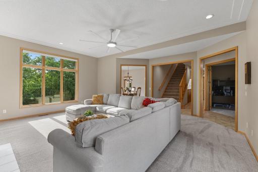 The living room looks out over the pool.