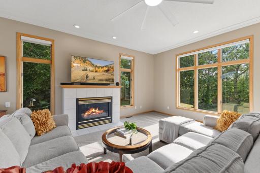 This 21 x 16'5" living room with 10 foot ceilings is filled with natural light through the Anderson windows that wrap the room.