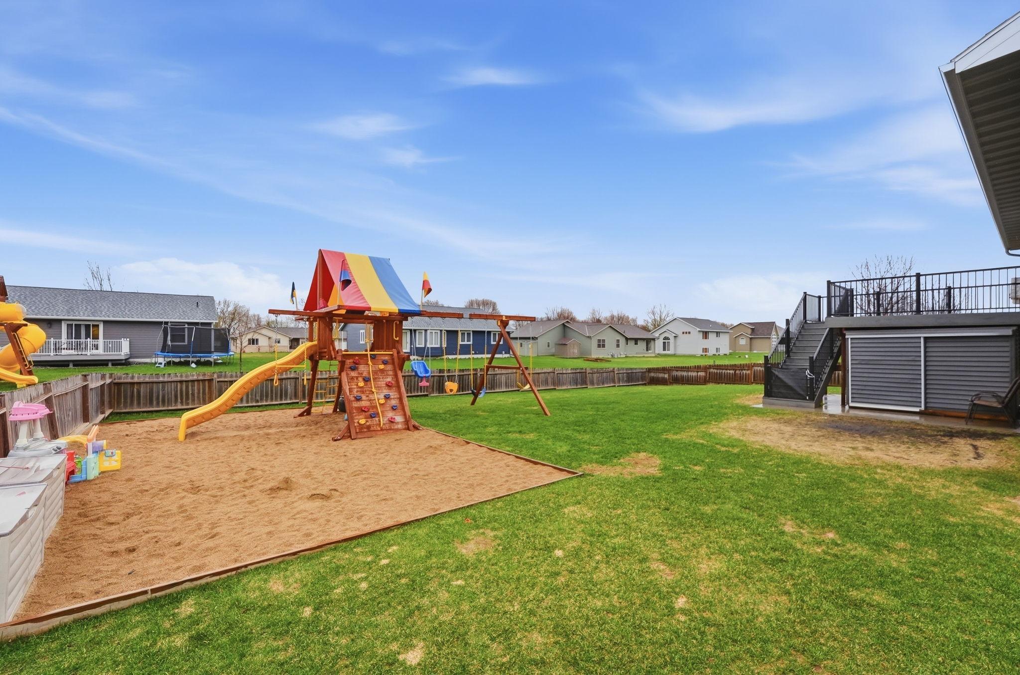 A dedicated sandbox area creates a fun and engaging space for kids.