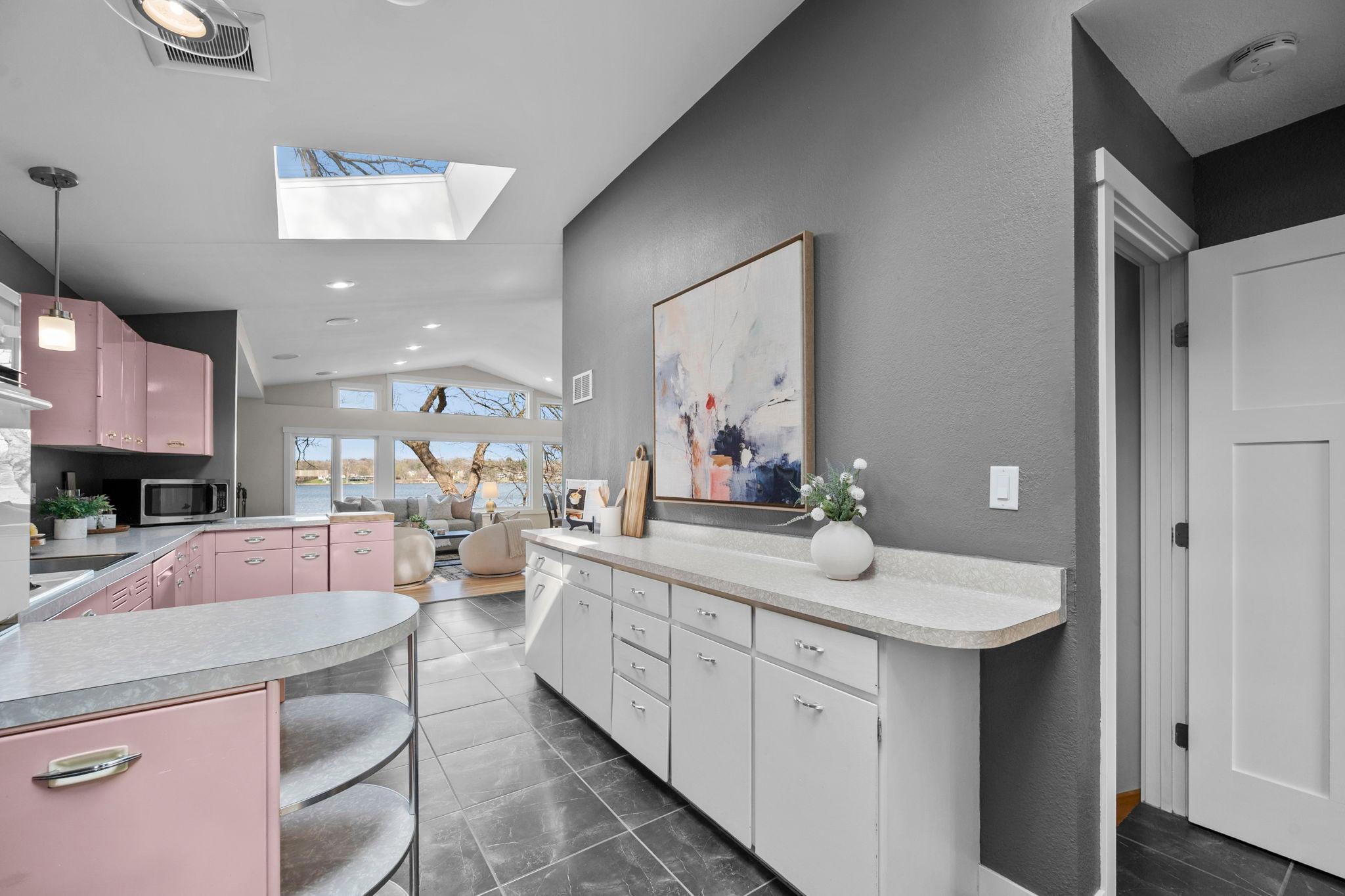 An abundance of cabinet and countertop space.