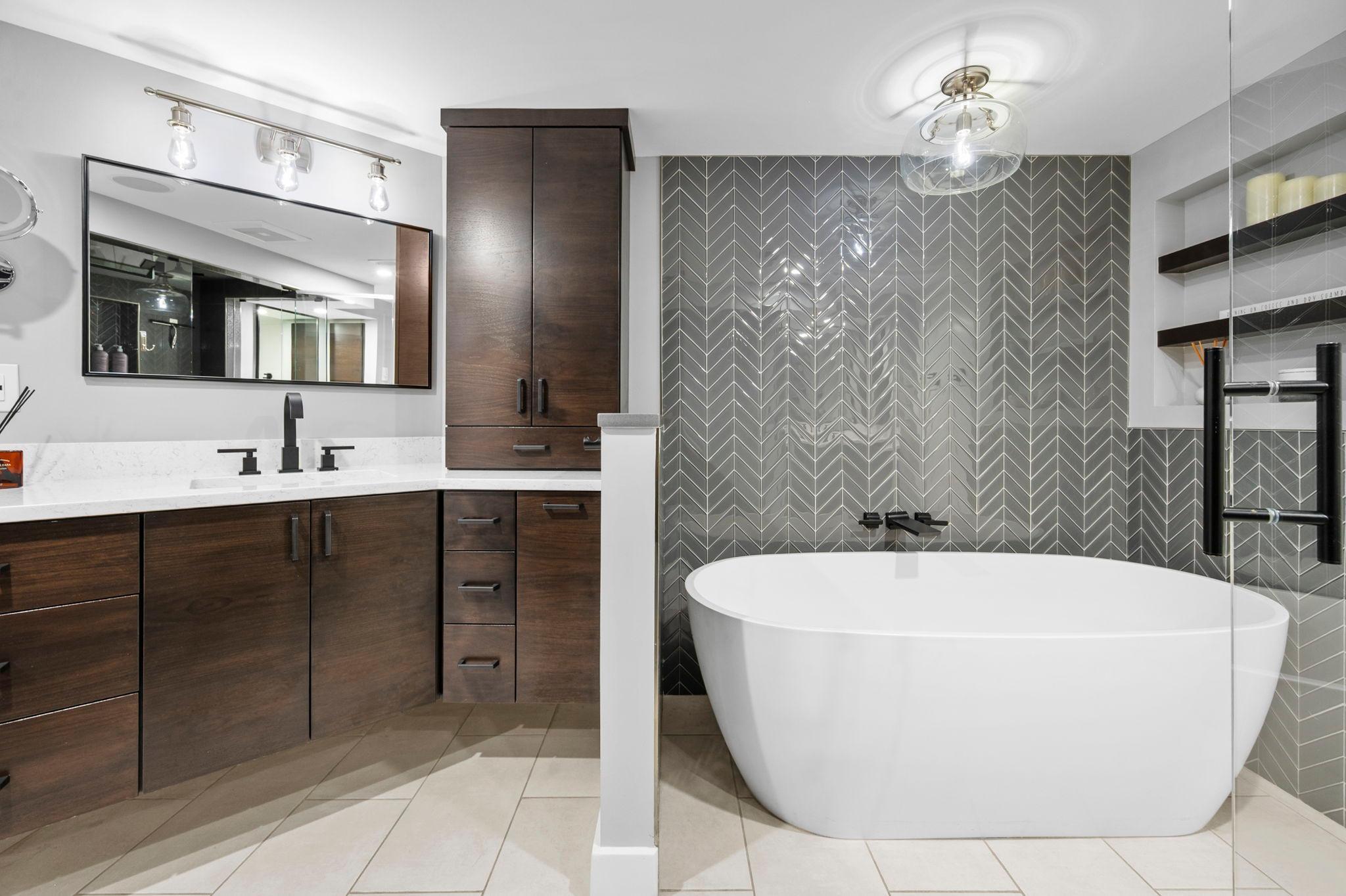 Vanity offers tons of storage space.