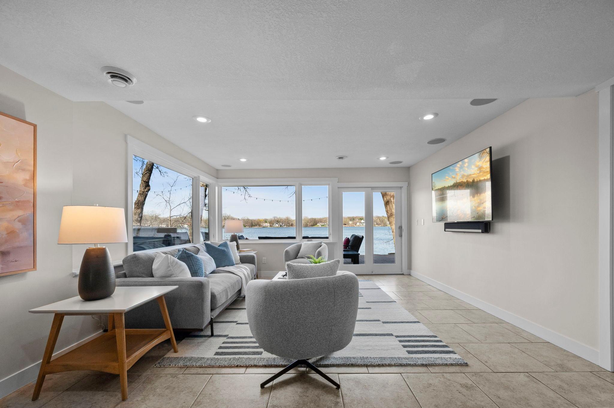 Lower level family room with exceptional views.