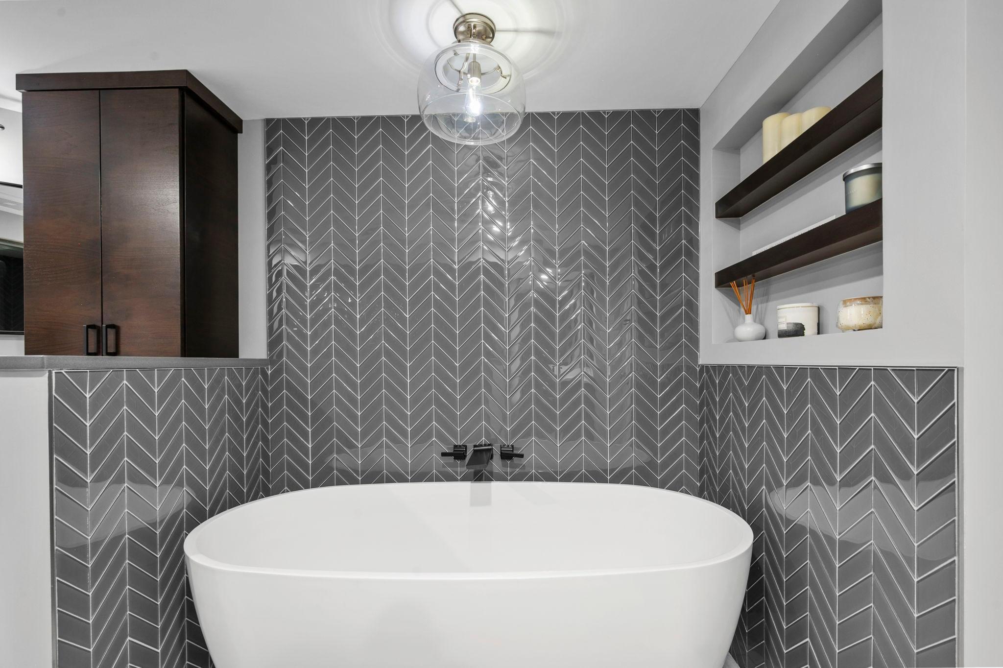 Custom Chevron and Penny tile.