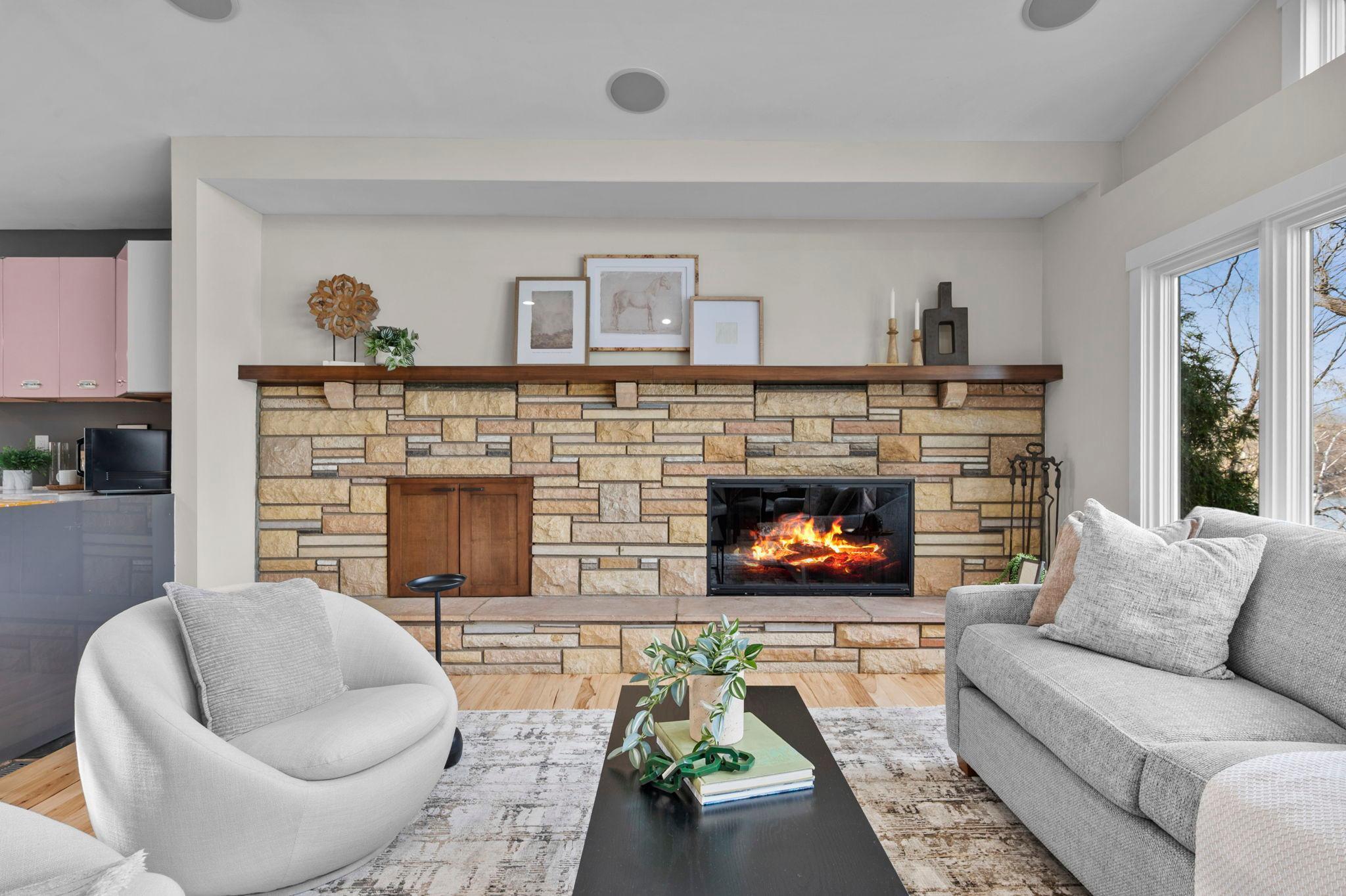 Attractive brick cozy fireplace for those cool evenings.