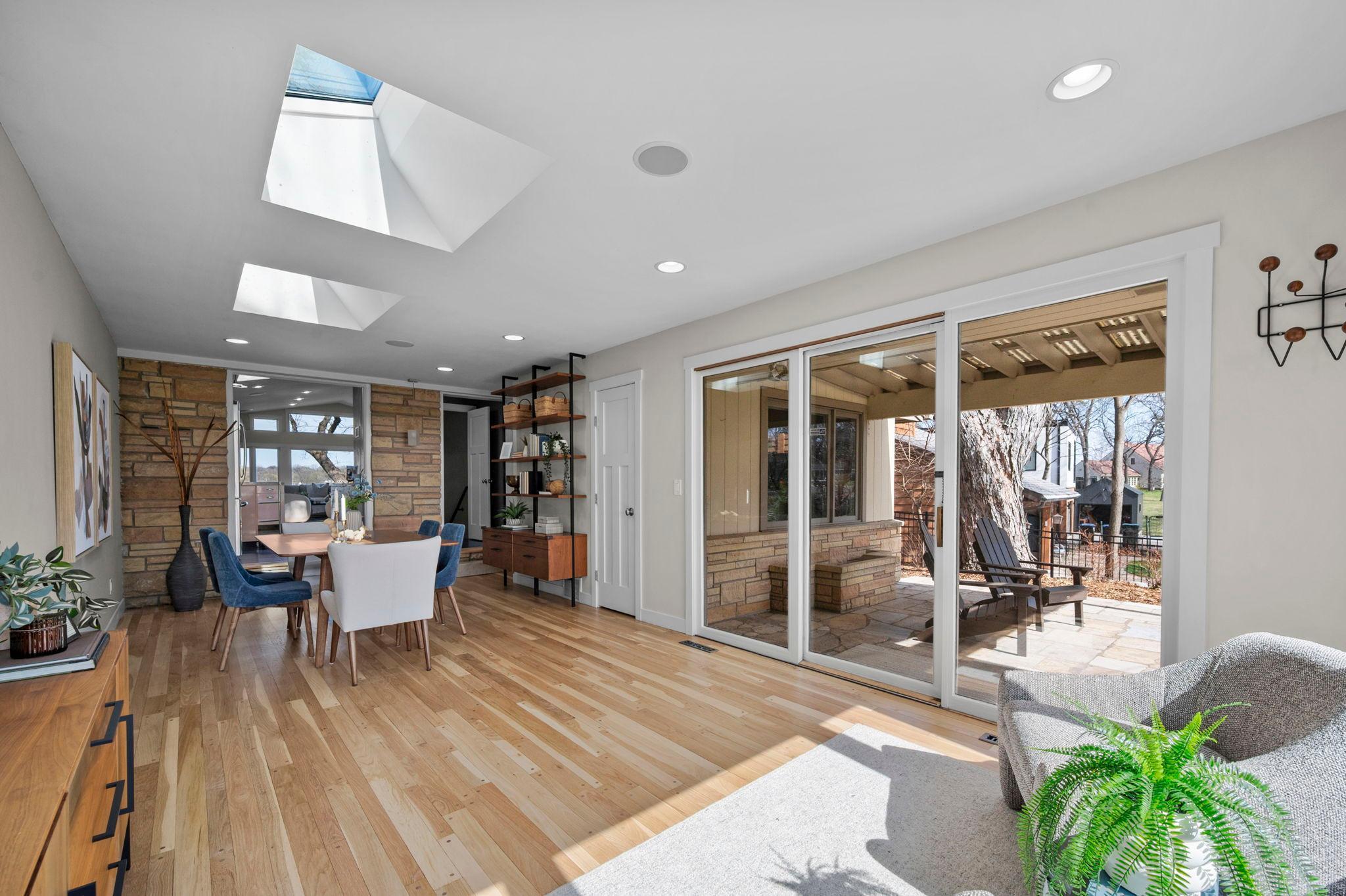 Tons of natural light flood in through the various skylights and large sliders at the front.