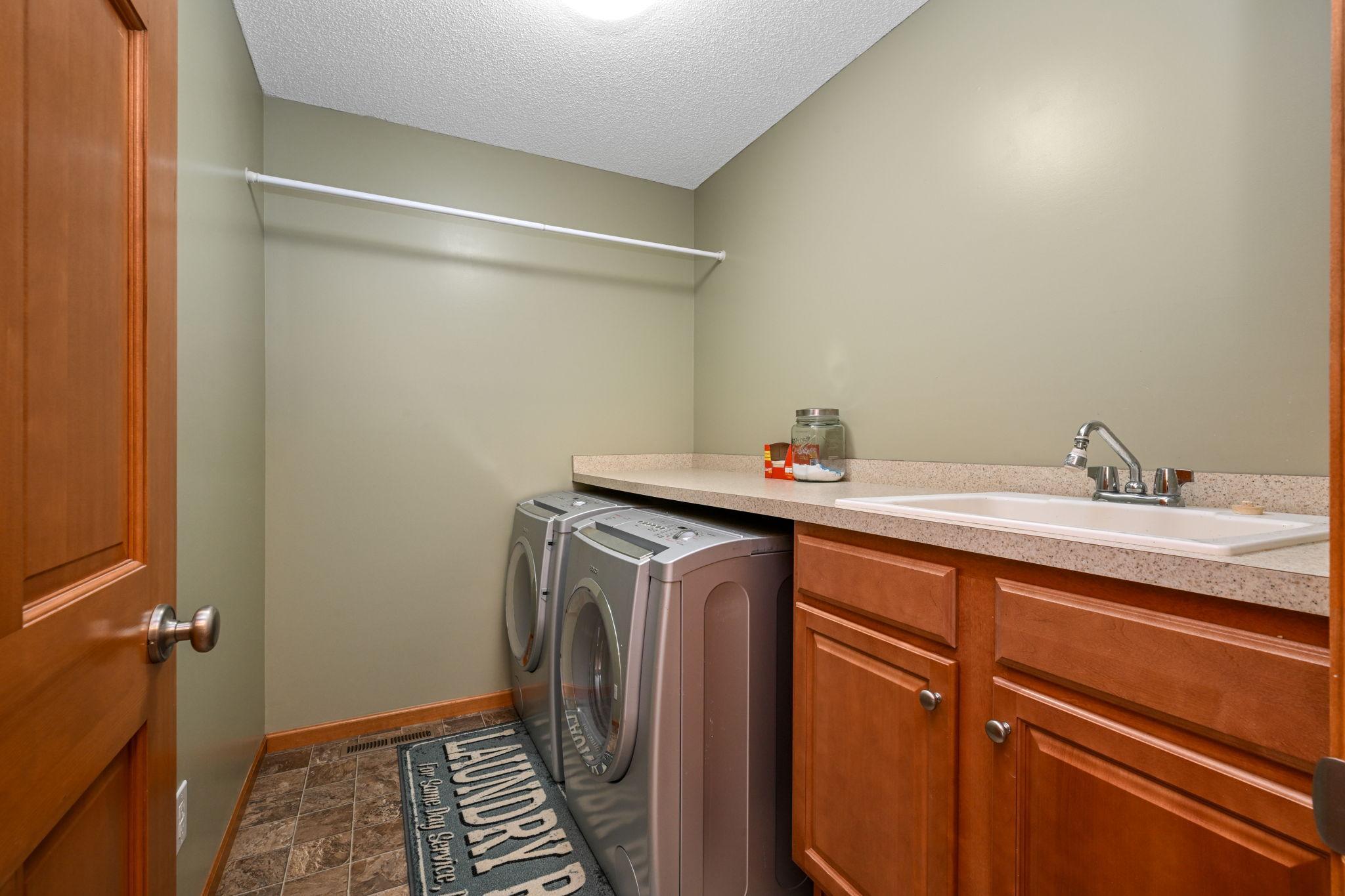Upper level laundry makes laundry day a breeze.