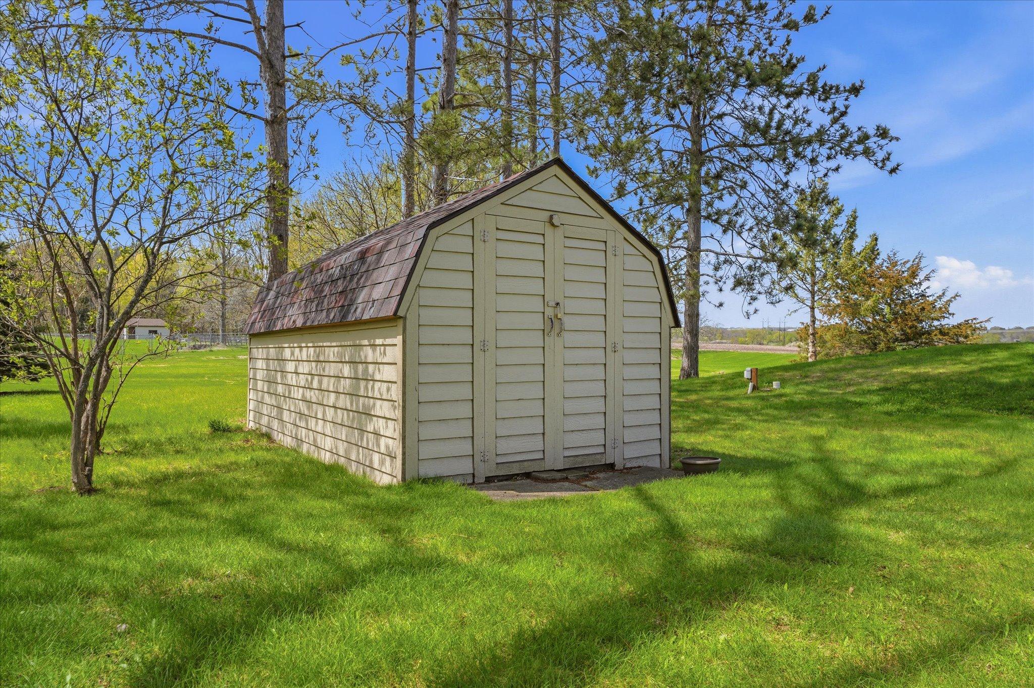 The garden shed has electricity and could be a great chicken coop!