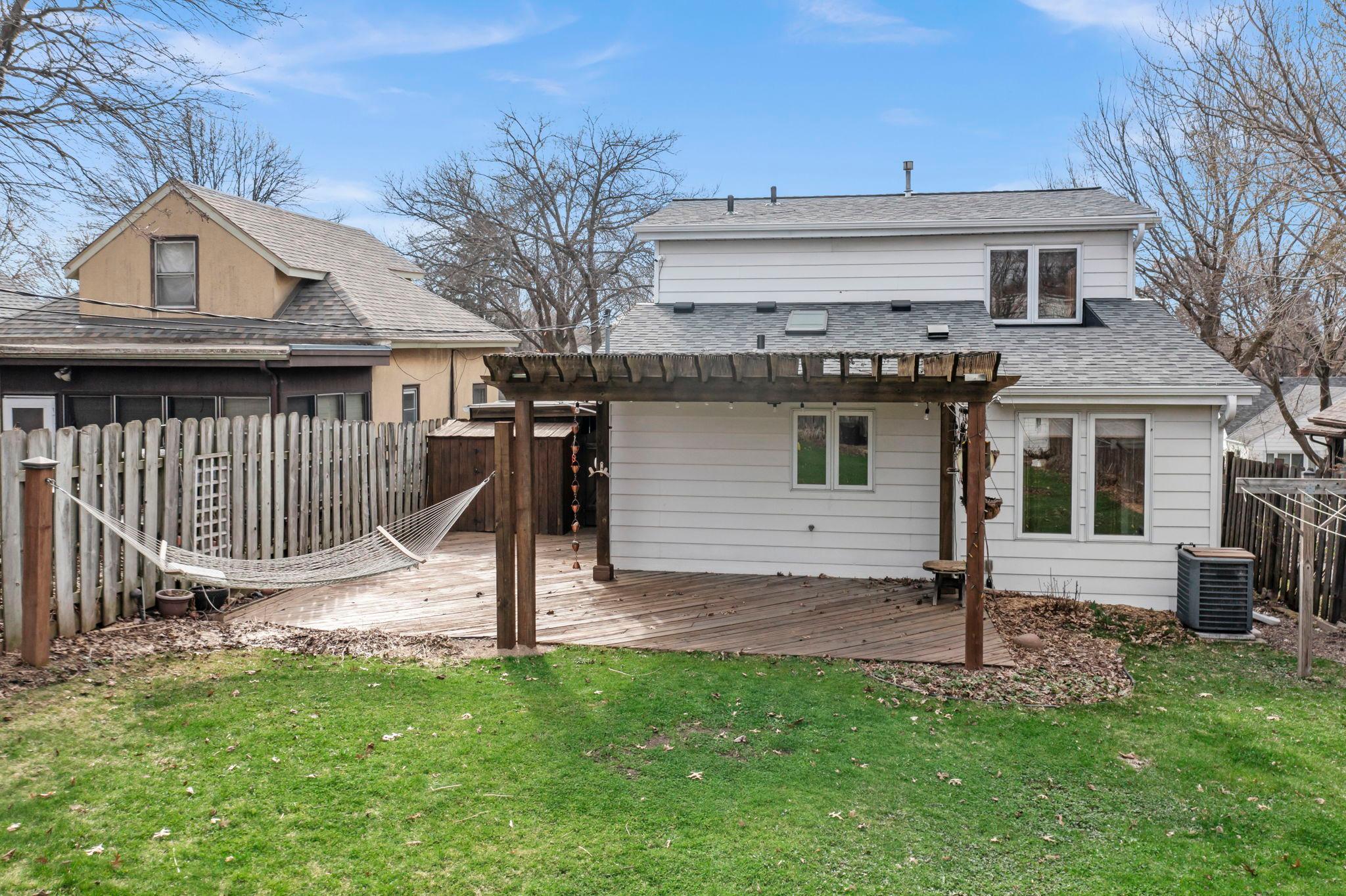 Backyard Deck & Pergola. Extra Storage Shed.