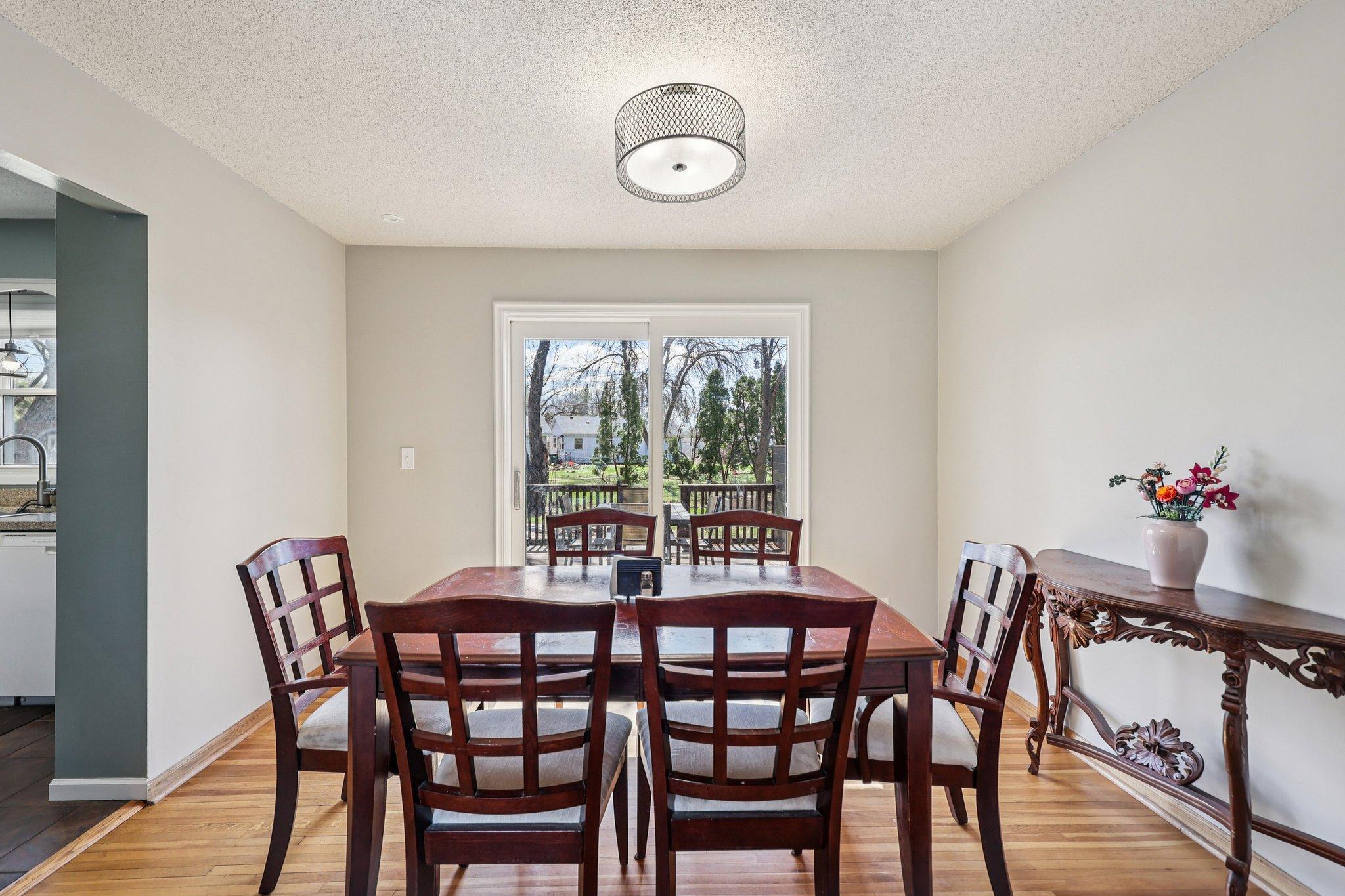 Dining room with sliding glass doors out to the deck