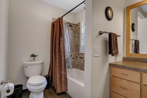 Tiled tub surround in the main floor full bath