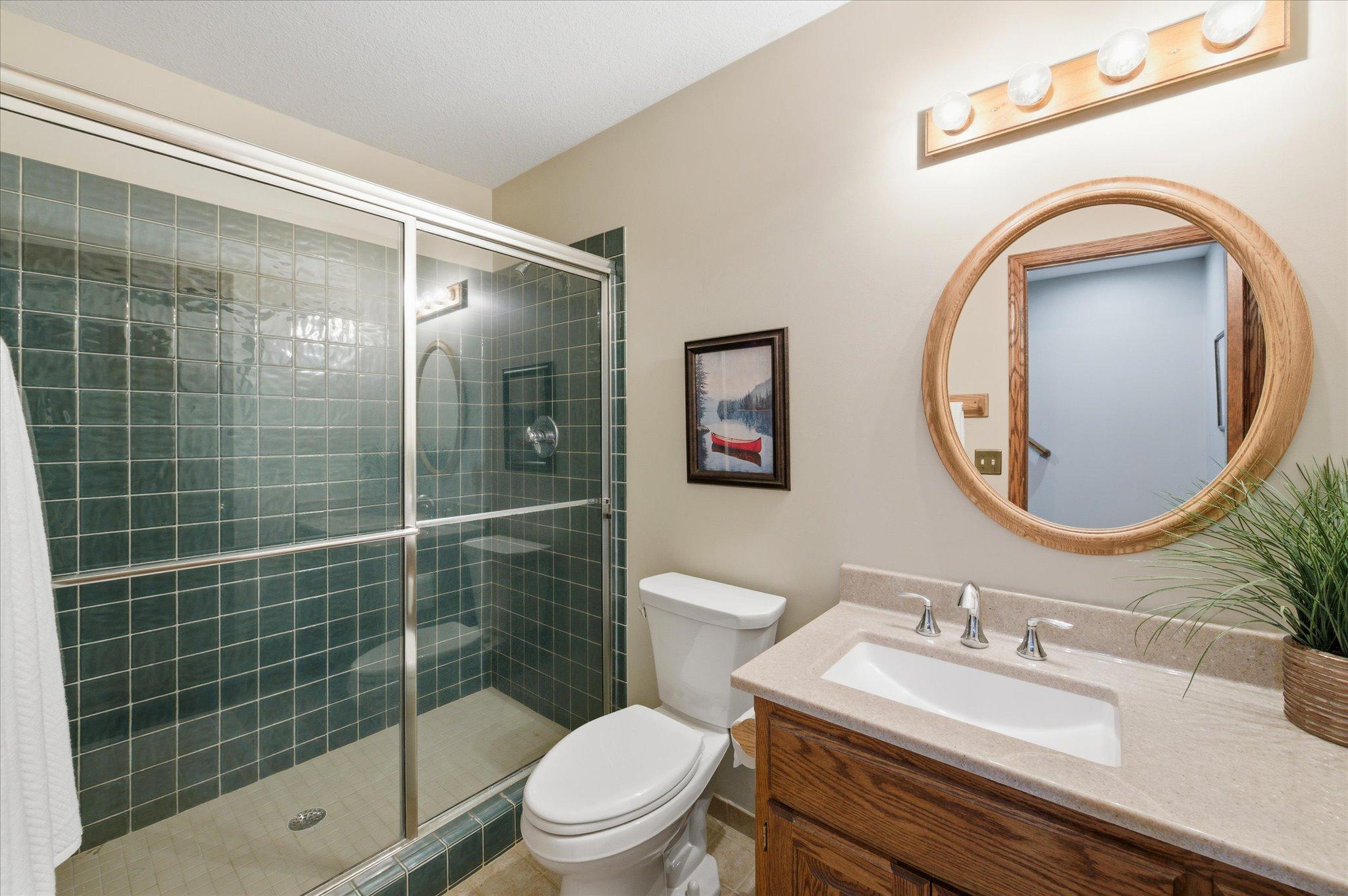 3/4 bathroom in the lower level.