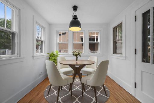 The dining area is perfectly suited for hosting or casual daily meals.